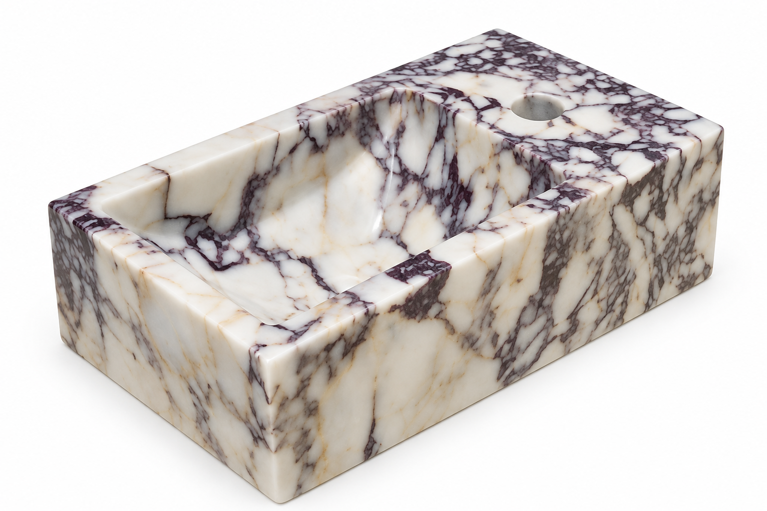 Viola Corner Wall Small Bathroom Sink, Calacatta Marble Sink, Stone Sink with Faucet Hole