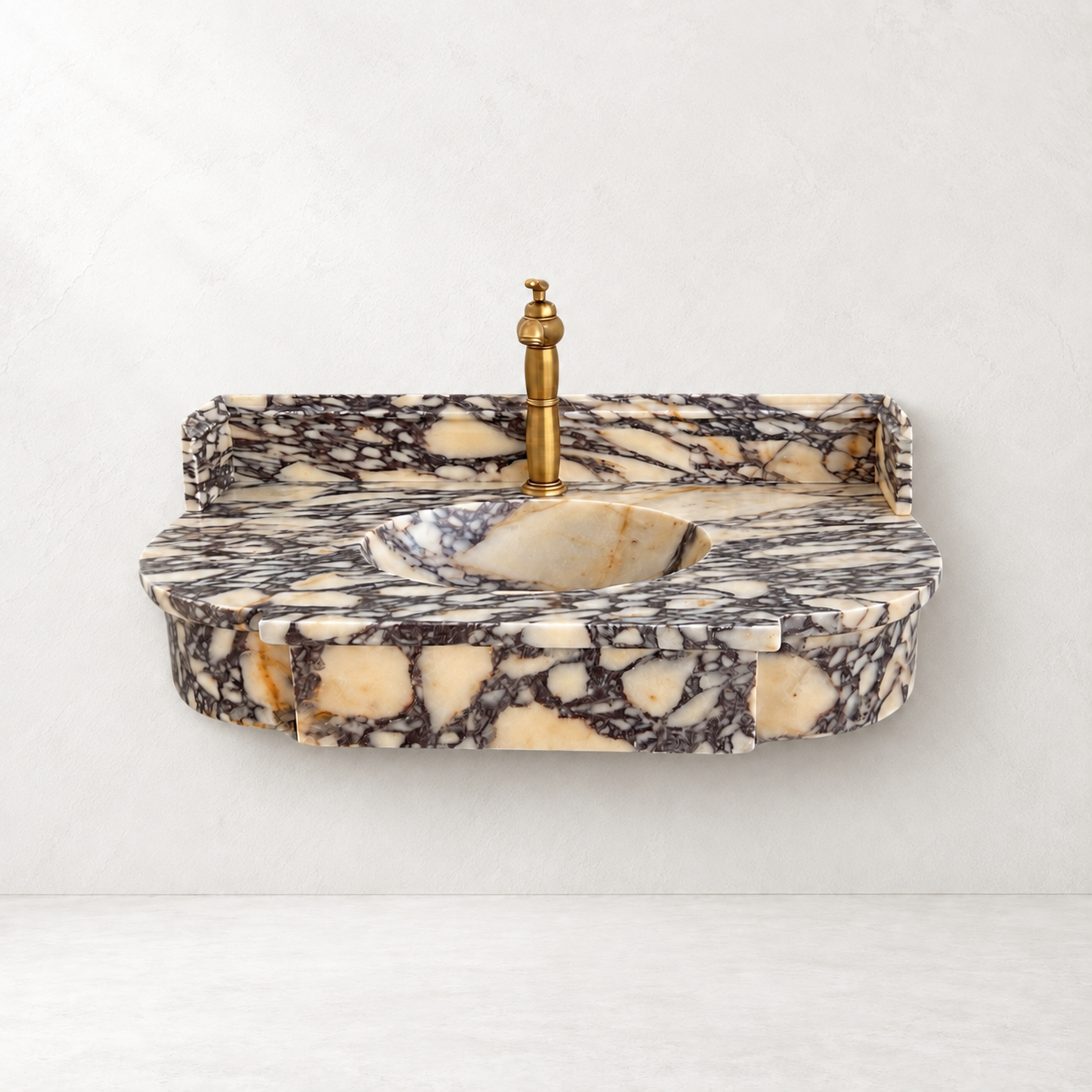 Calacatta Viola Antique Wall Mount Sink, Marble Washbasin with Backsplash, Classical Marble Floating Vanity For Bathroom
