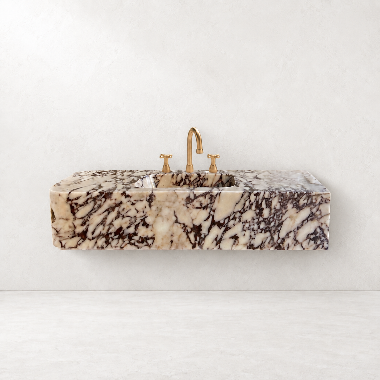 Calacatta Viola Right Corner Sink, Wall Mount Sink, Farmhouse Sink, Marble Washbasin, Antique Marble Floating Vanity For Bathroom
