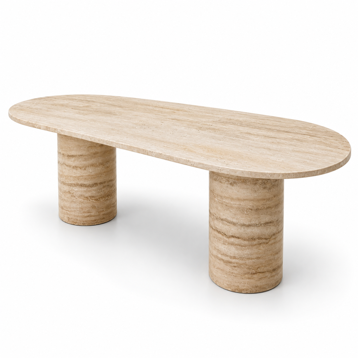 Oval Travertine Dining Table, Cylinder Led Travertine Table, Stone Patio Table, Garden Table