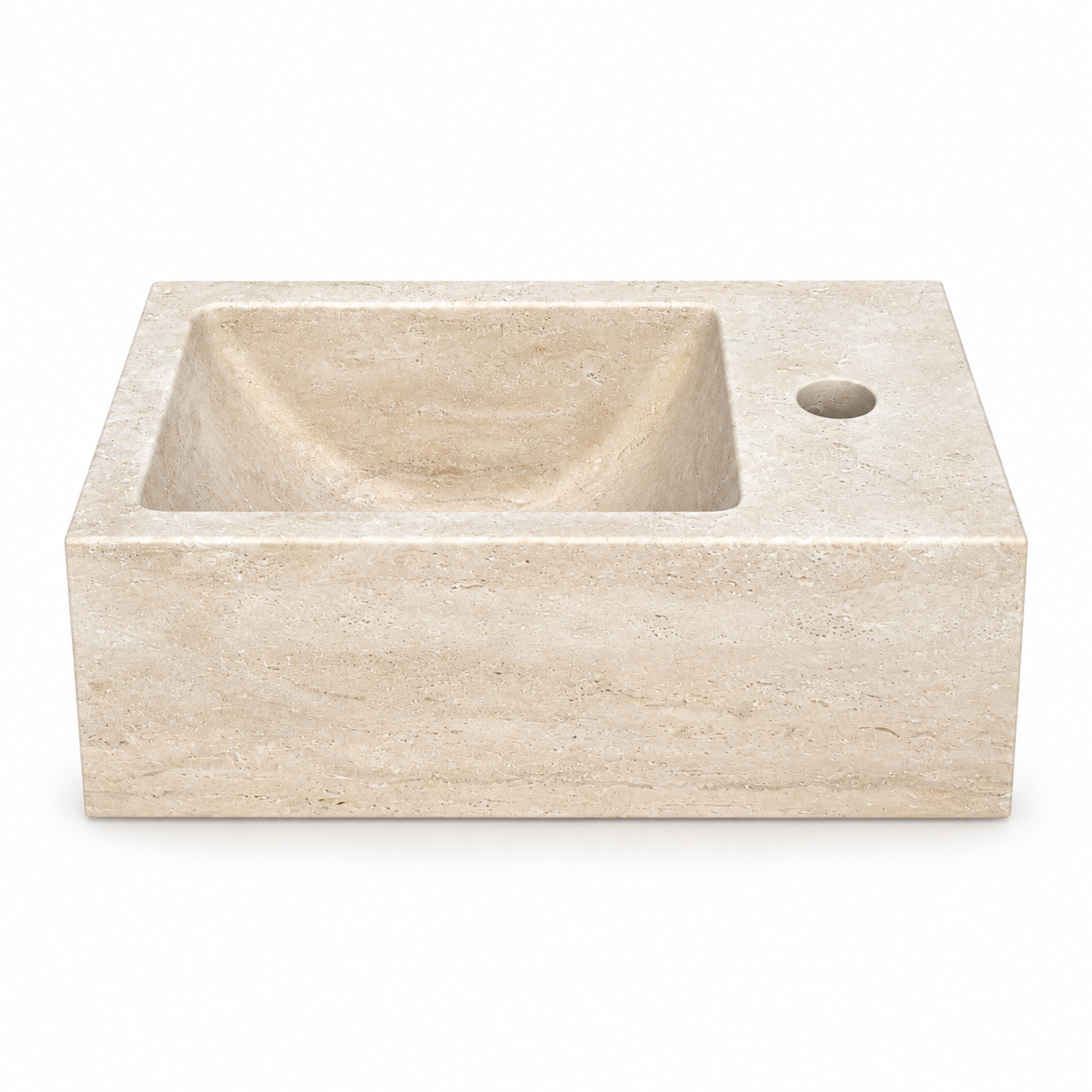 Corner Wall Small Bathroom Sink, Travertine Marble Sink, Beige Stone Sink with Faucet Hole