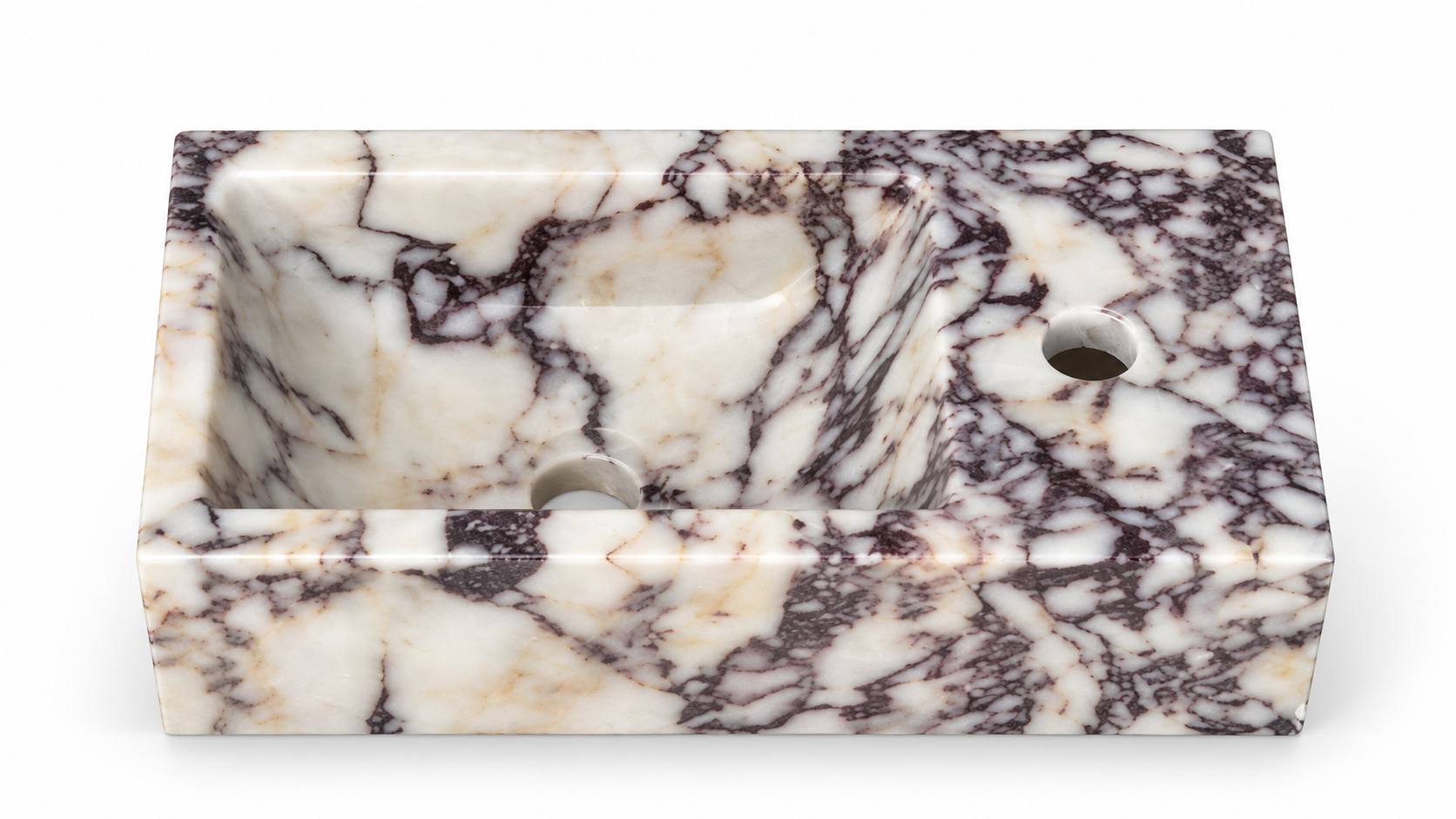 Viola Corner Wall Small Bathroom Sink, Calacatta Marble Sink, Stone Sink with Faucet Hole