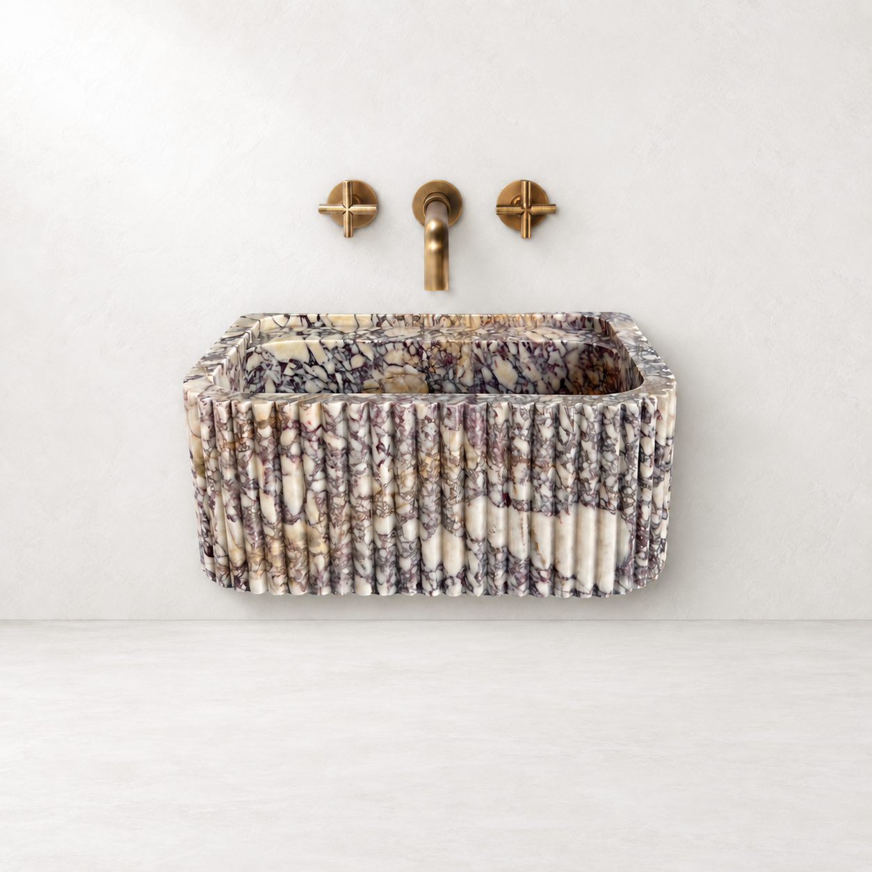 Calacatta Viola Sink, Wall Mount Sink, Fluted Marble Washbasin, Farmhouse Sink, Antique Marble Floating Vanity For Bathroom