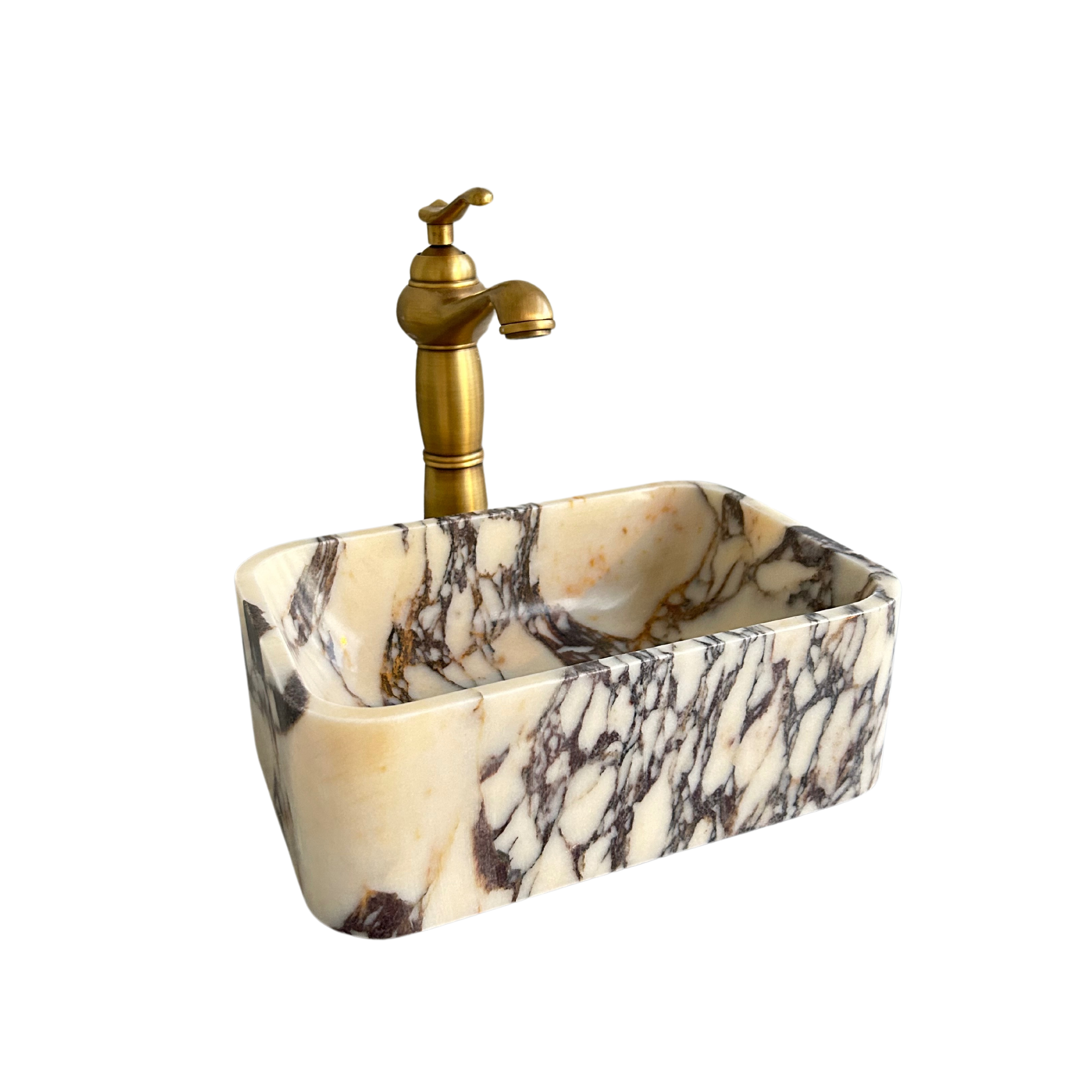 Calacatta Viola Small Marble Sink, Wall Mount Marble Washbasin, Rustic Bathroom Decor