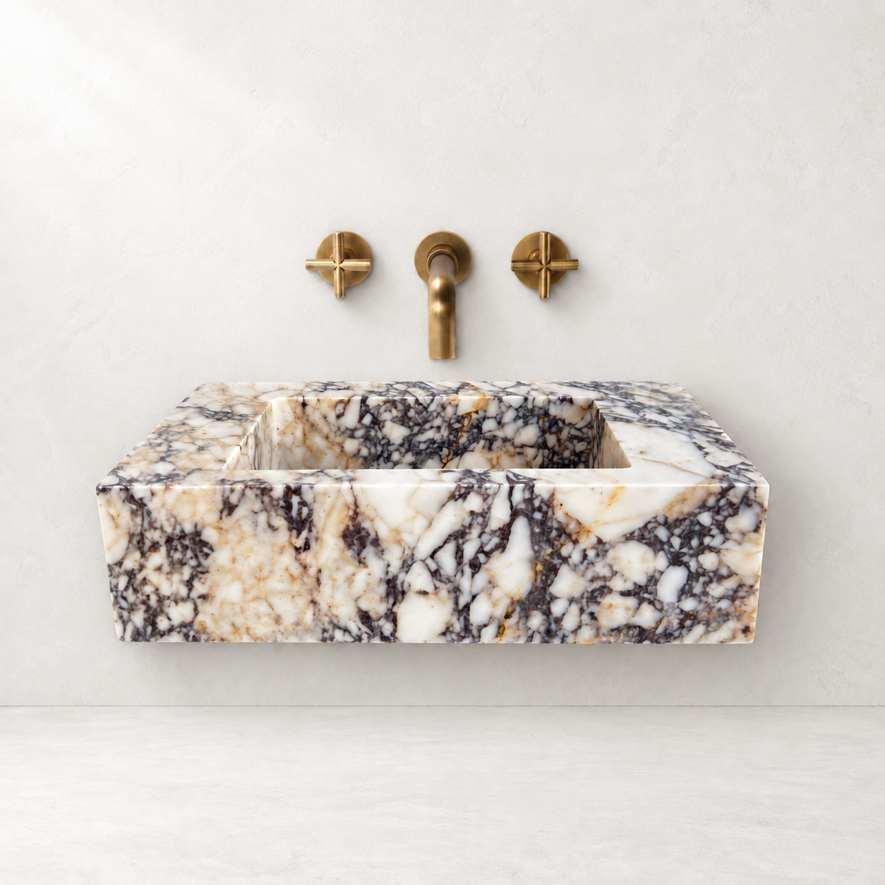 Calacatta Viola Wall Mount Sink, Marble Washbasin, Farmhouse Sink, Antique Marble Floating Vanity For Bathroom