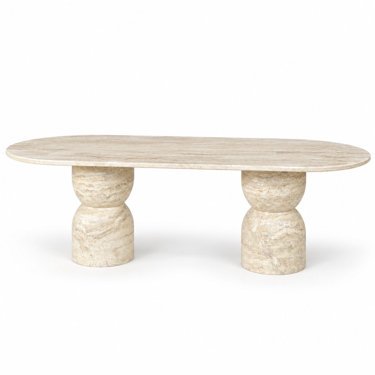 Oval Travertine Dining Table, Sandglass Led Travertine Table, Stone Patio Table, Garden Table