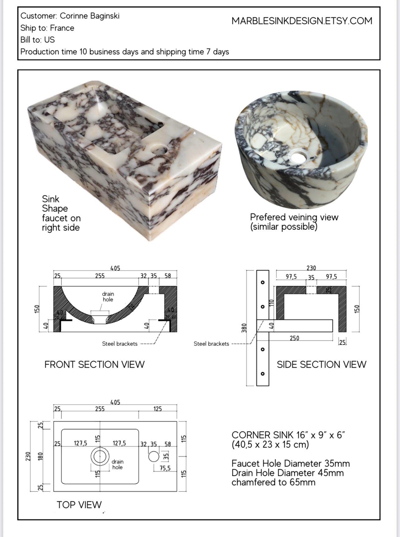 Custom Marble Sink for Corinne