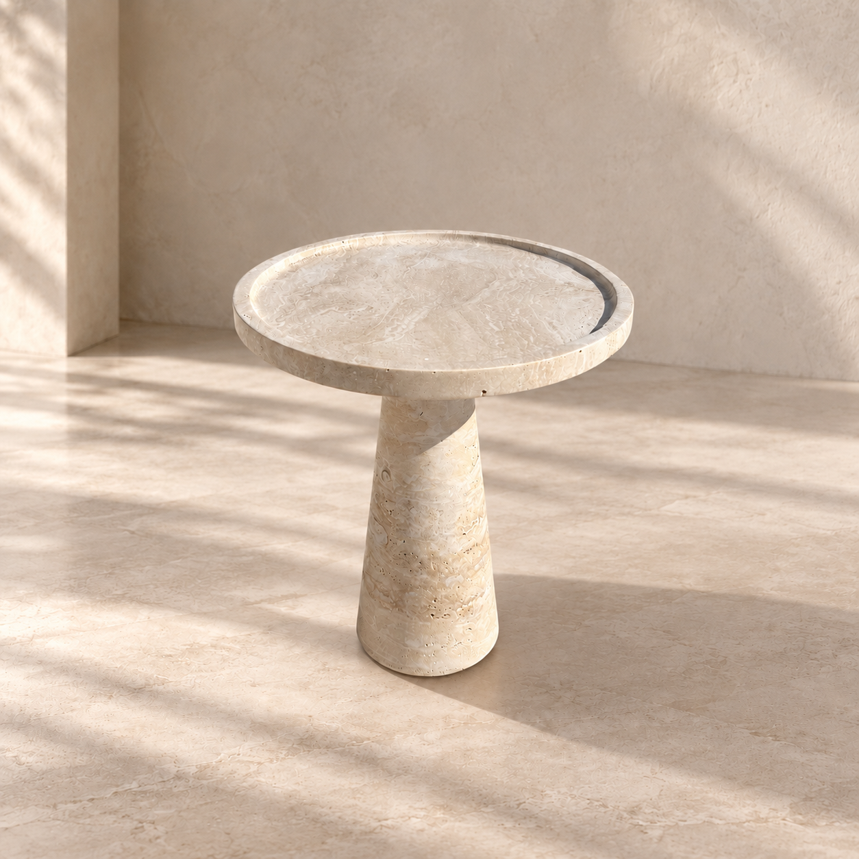 Travertine Side Table, Stone Coffee Table, Conical Leg Cocktail Table, Garden Small Table, Contemporary Home Decor