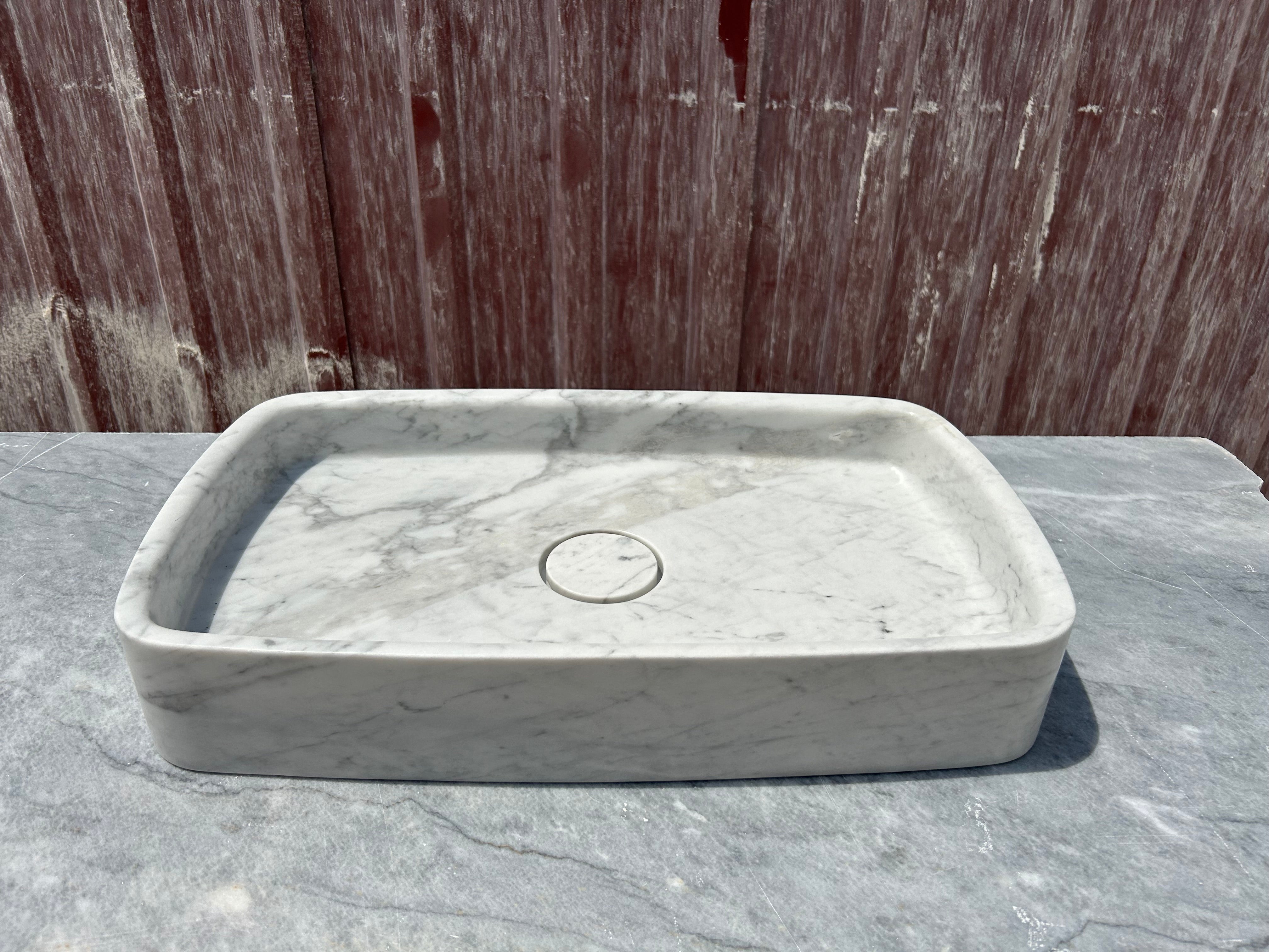 Calacatta Gold Marble Sink, White Marble Vessel Sink on Top of Bathroom Vanity with Marble Sink Strainer Cover