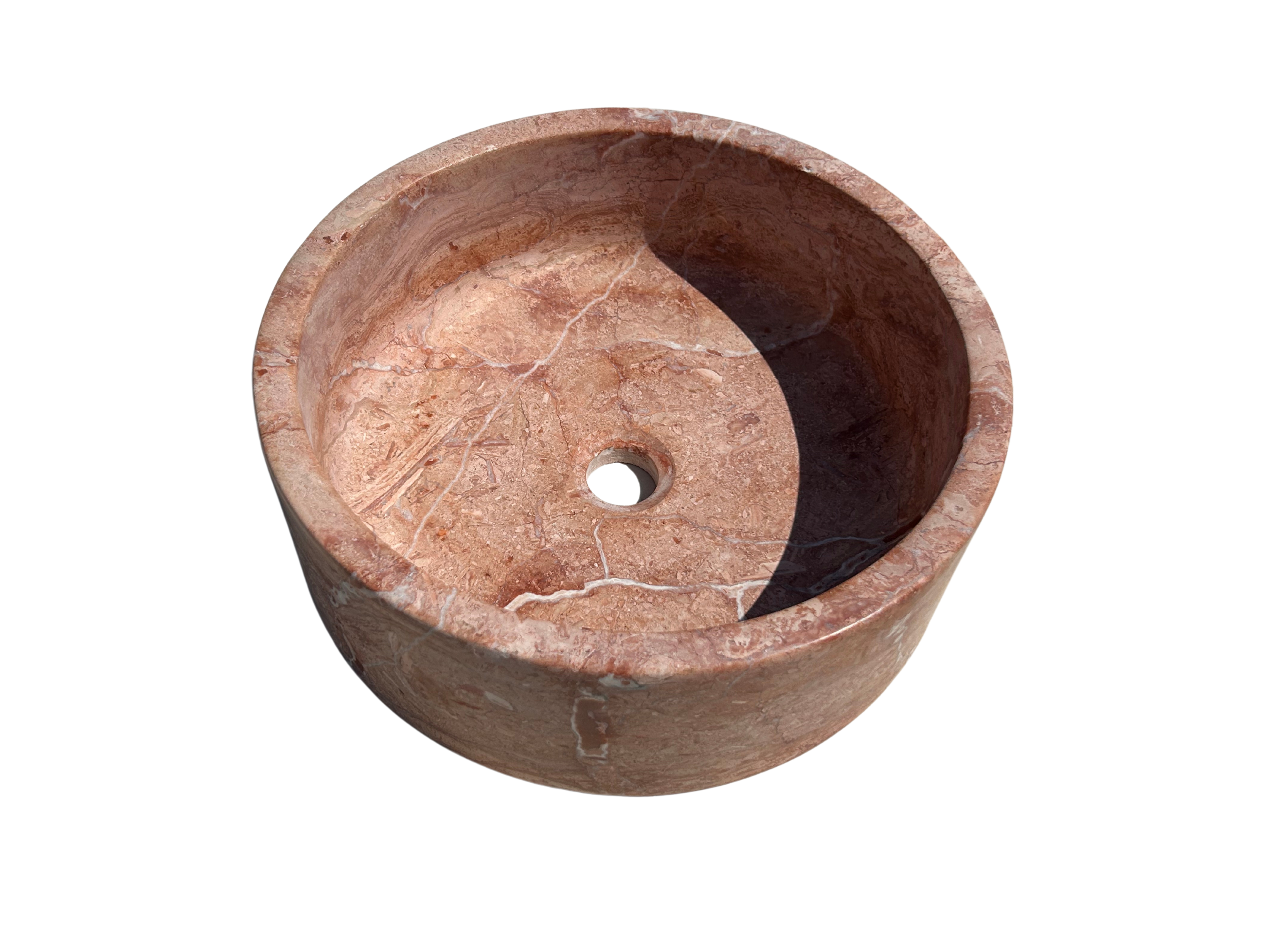 Red Travertine Round Sink, Vessel Marble Sink on top of Bathroom Vanity Sink Rustic Design for Farmhouse Powder Room