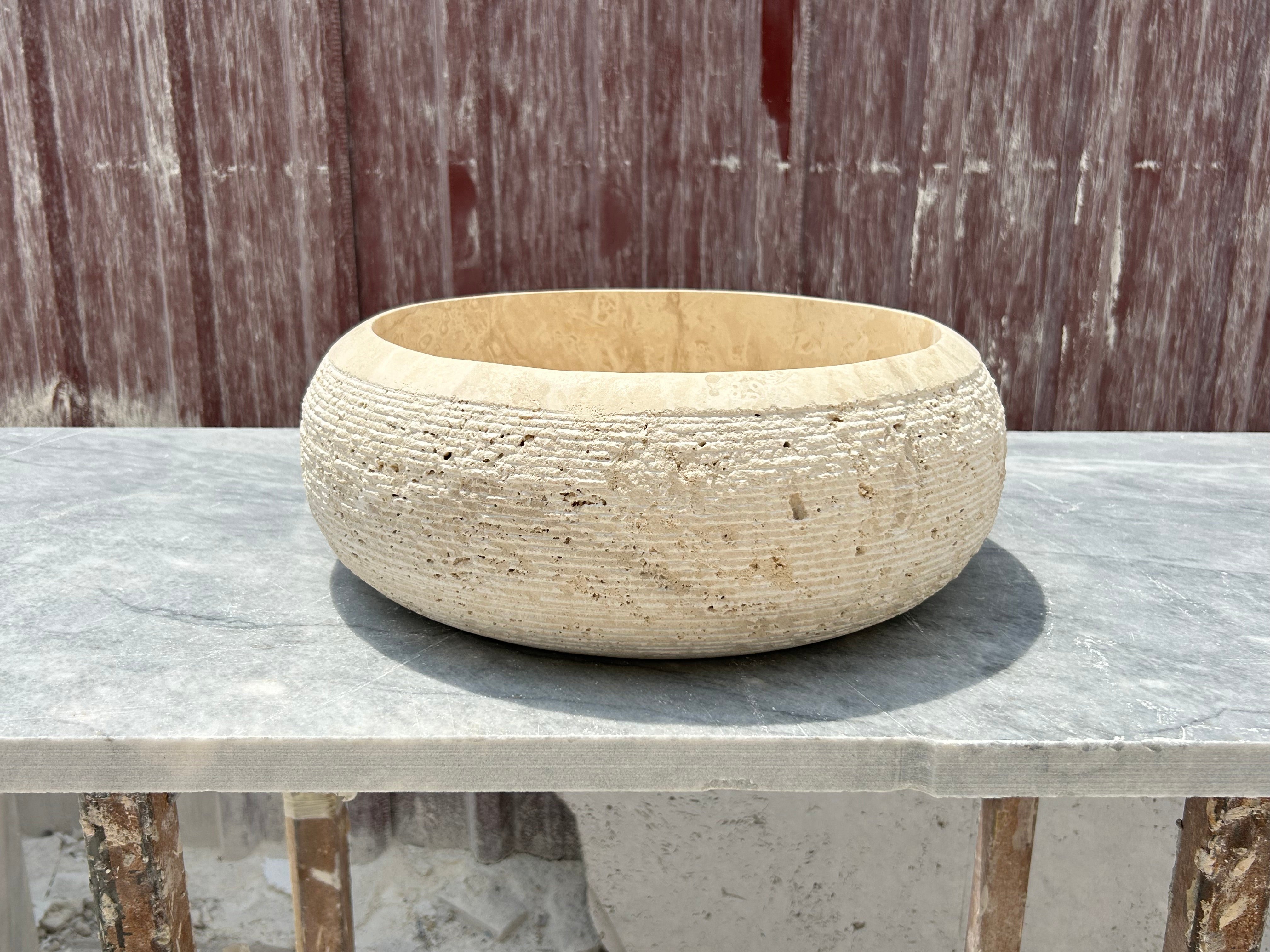 Chiseled Travertine Marble Sink, Stone Washbasin for Bathroom Vanity Top for Farmhouse Powder Room