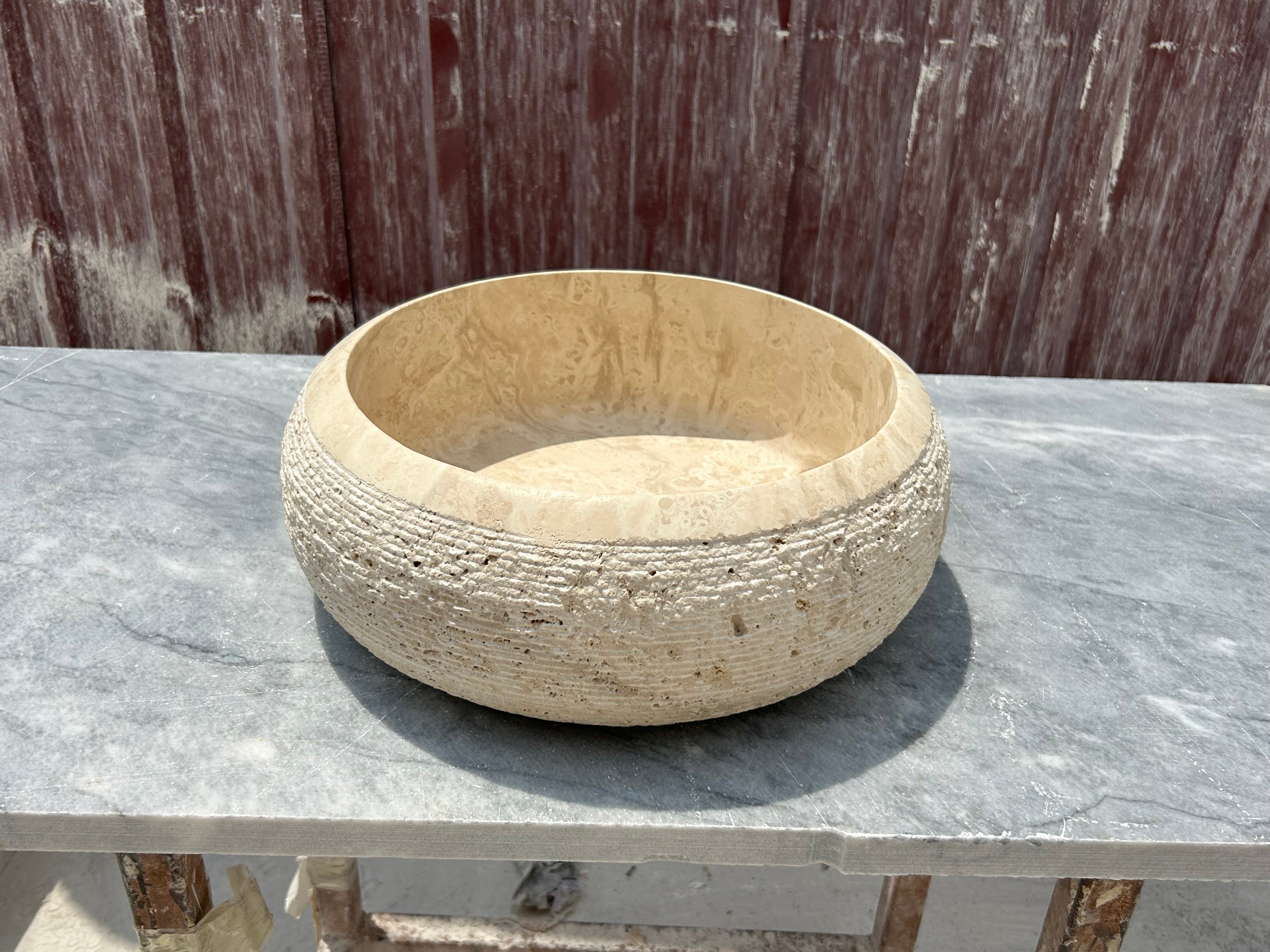 Chiseled Travertine Marble Sink, Stone Washbasin for Bathroom Vanity Top for Farmhouse Powder Room