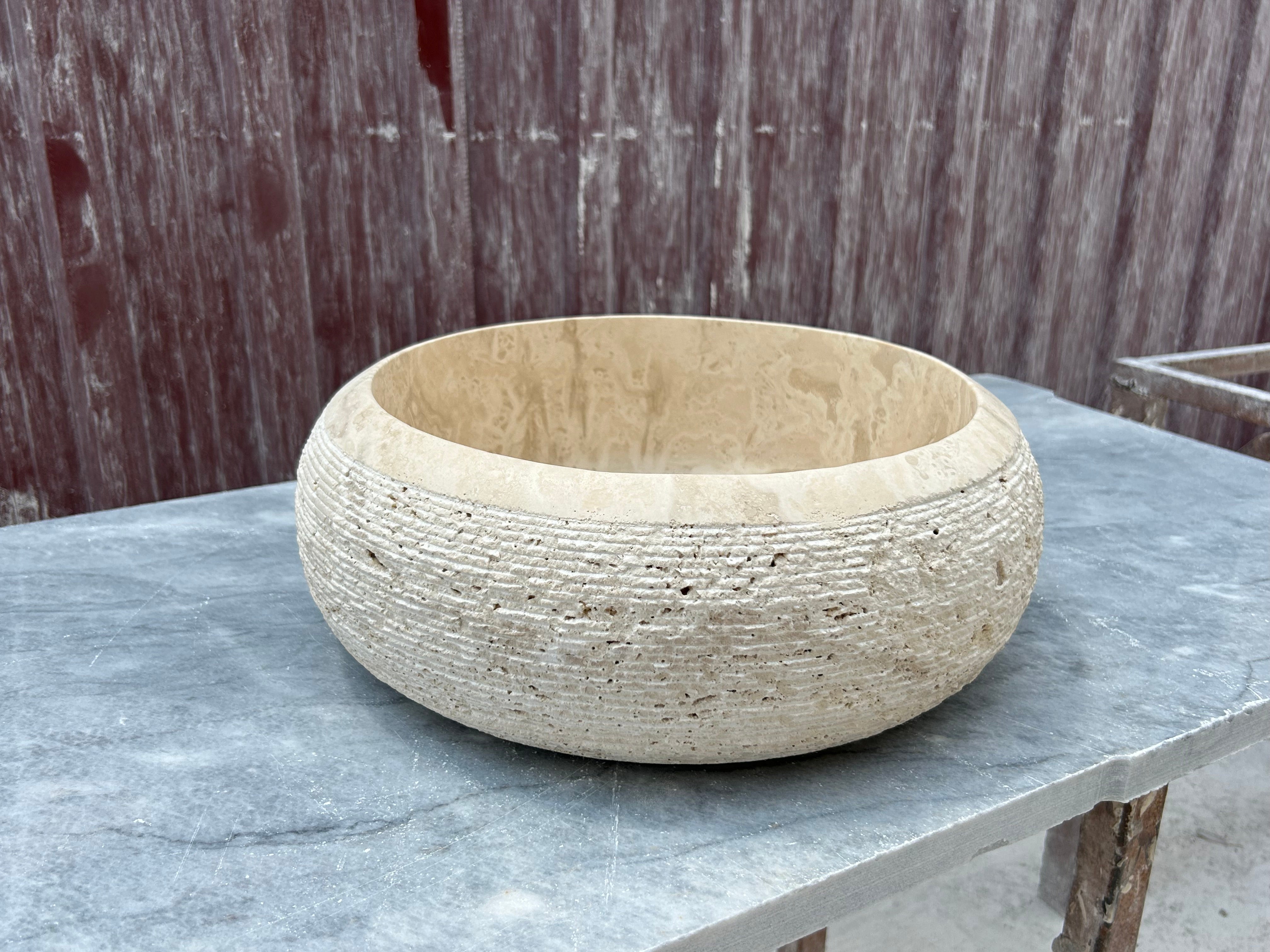 Chiseled Travertine Marble Sink, Stone Washbasin for Bathroom Vanity Top for Farmhouse Powder Room