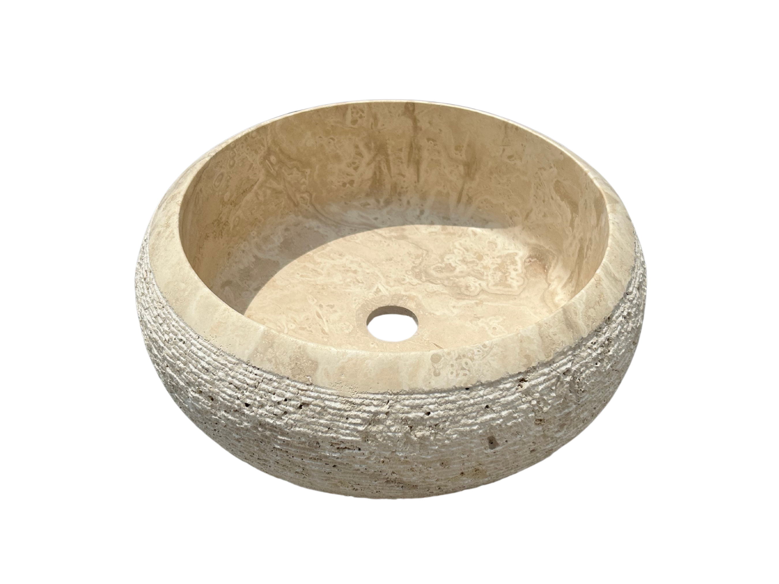 Chiseled Travertine Marble Sink, Stone Washbasin for Bathroom Vanity Top for Farmhouse Powder Room