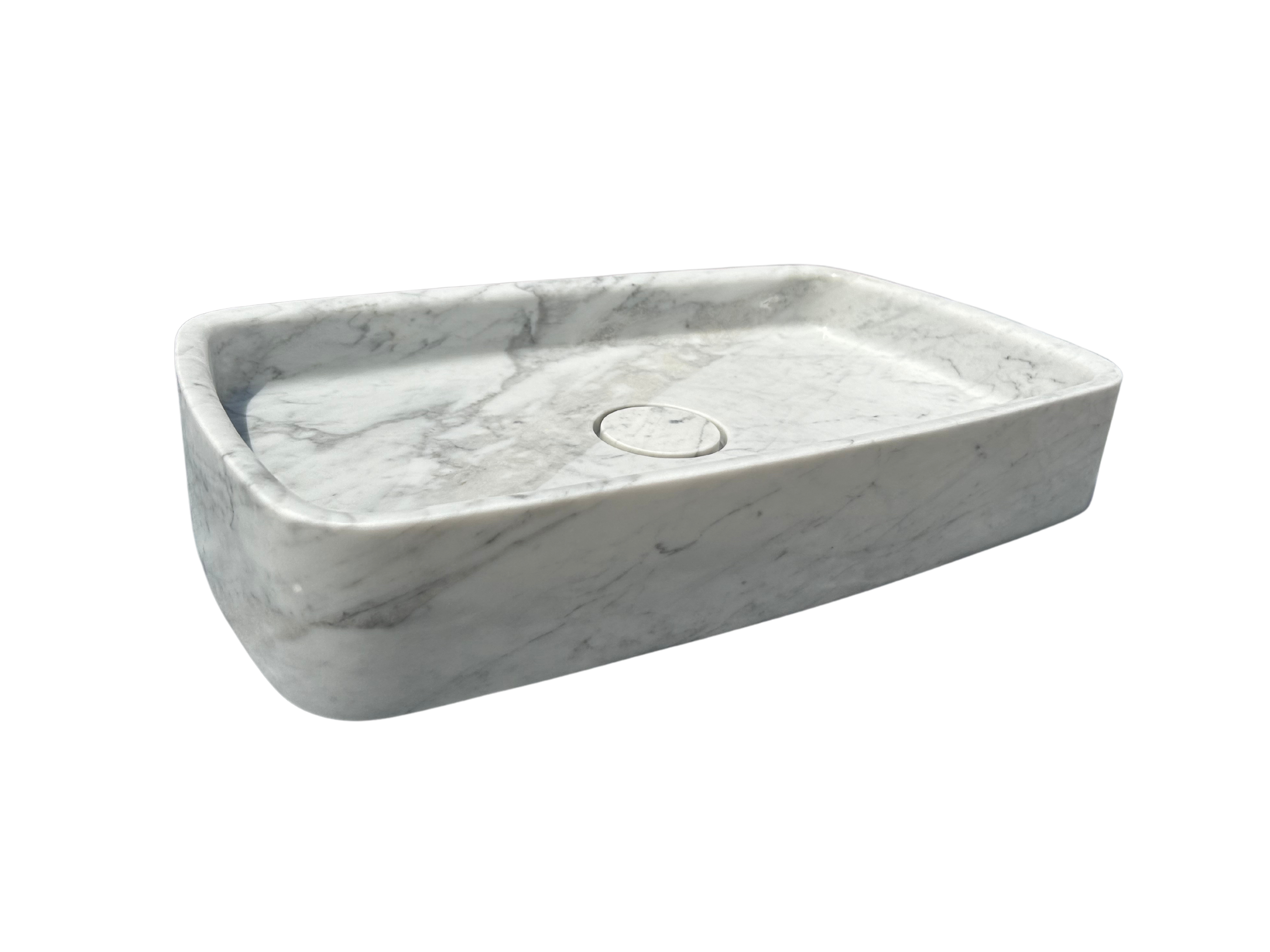 Calacatta Gold Marble Sink, White Marble Vessel Sink on Top of Bathroom Vanity with Marble Sink Strainer Cover