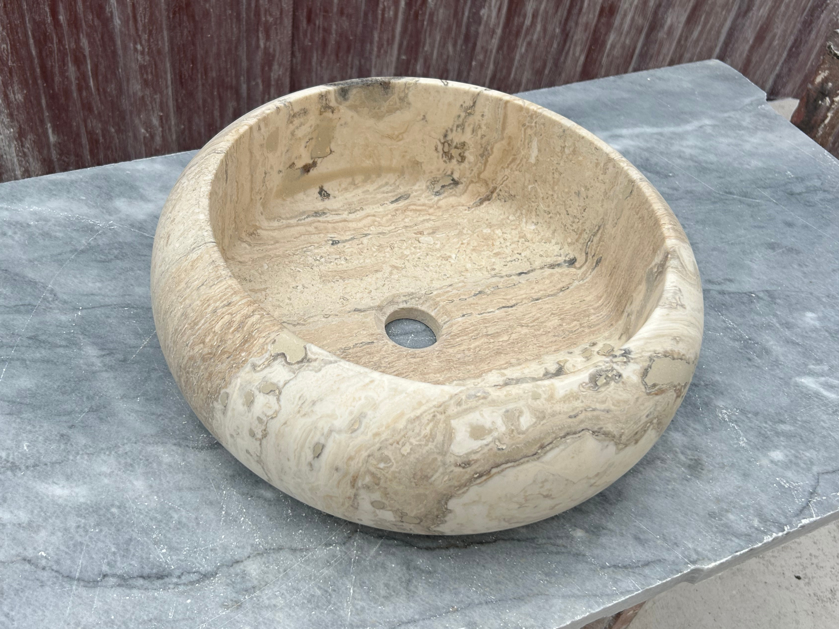 Travertine Marble Sink, Polished Marble Bathroom Vanity Top made of Premium Stone Sink for Farmhouse Powder Room