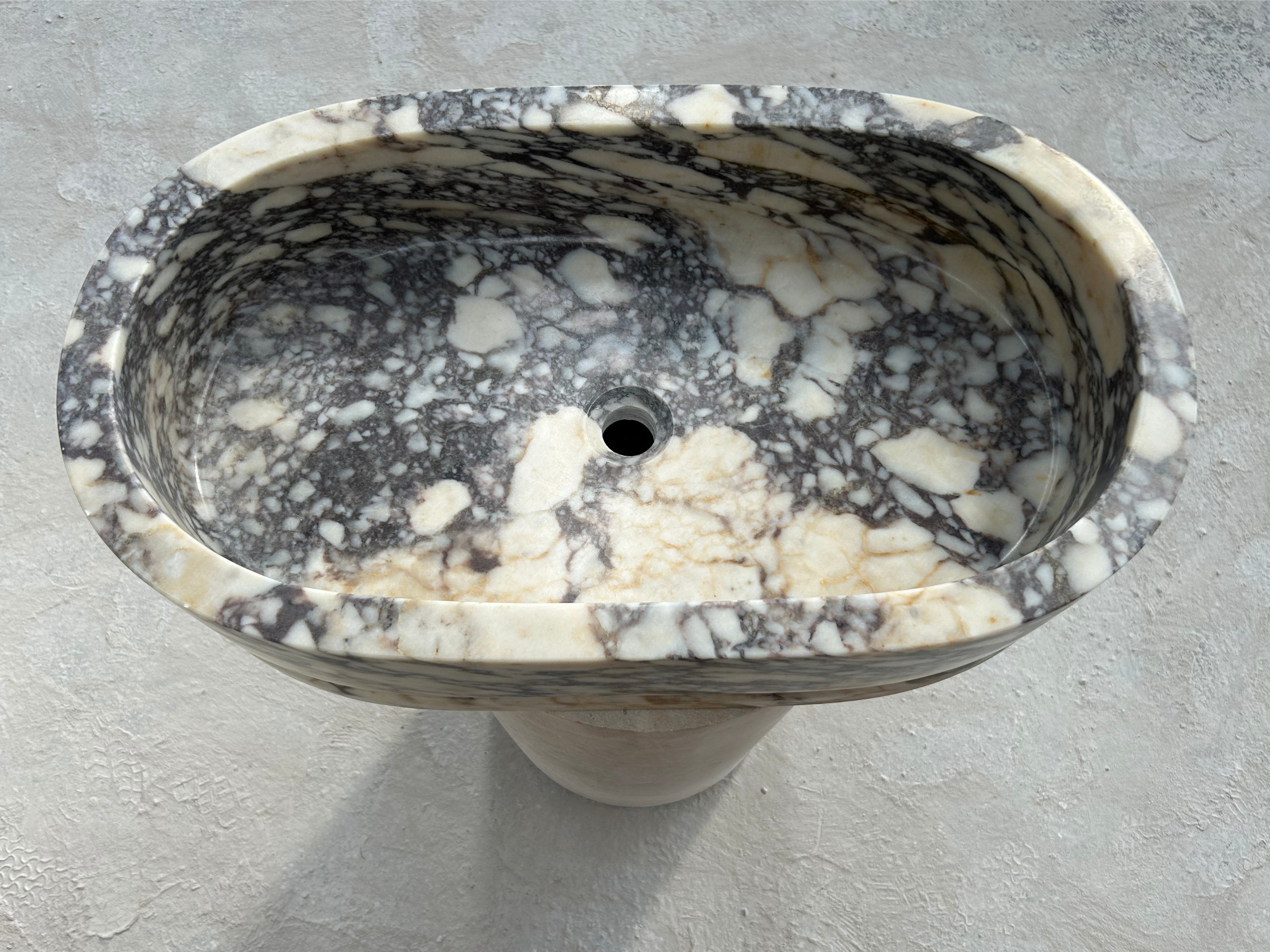 Calacatta Viola Antique Marble Sink, Marble Vessel Sink for Bathroom Vanity Top, Farmhouse Sink