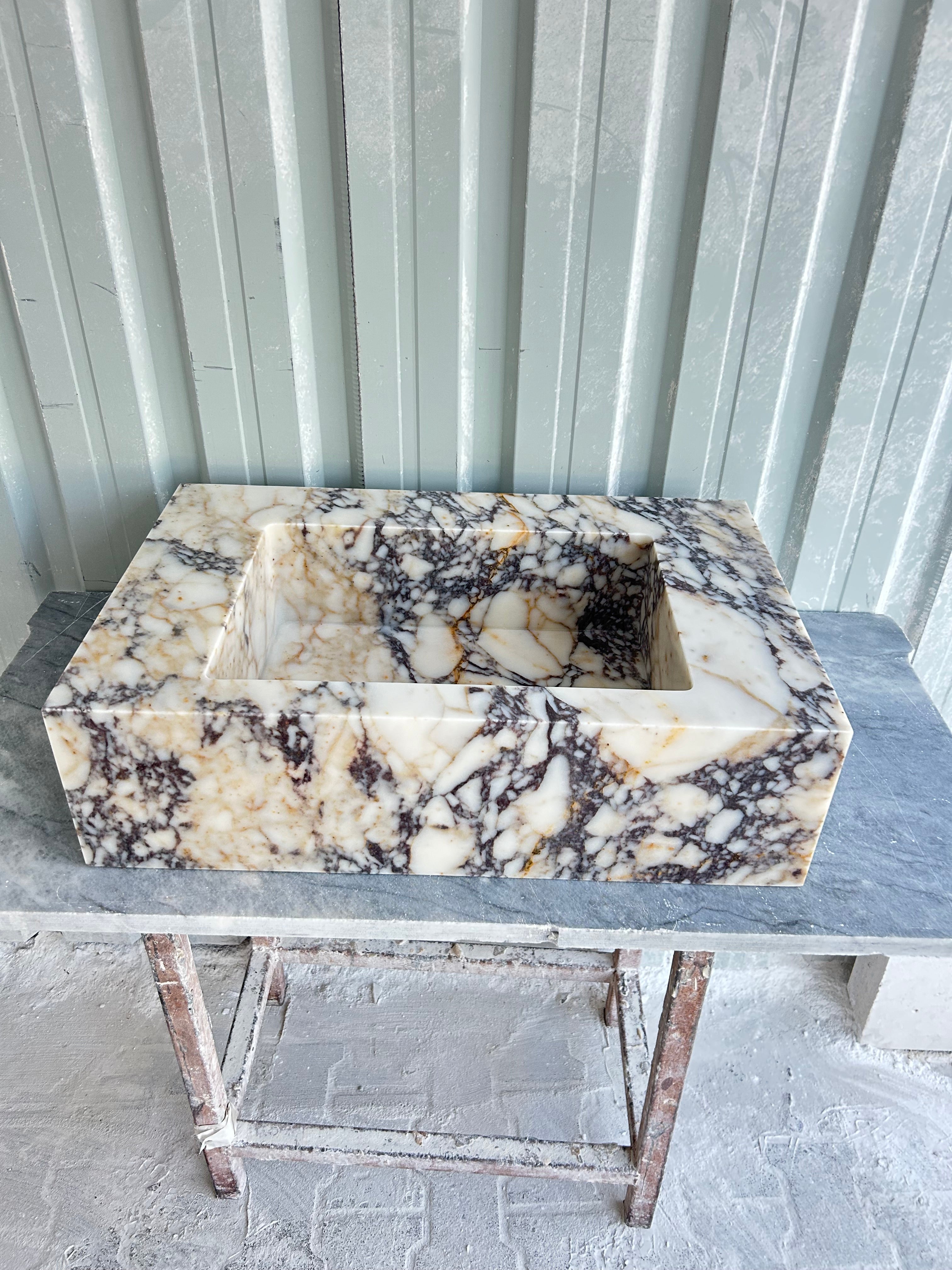Calacatta Viola Wall Mount Sink, Marble Washbasin, Farmhouse Sink, Antique Marble Floating Vanity For Bathroom