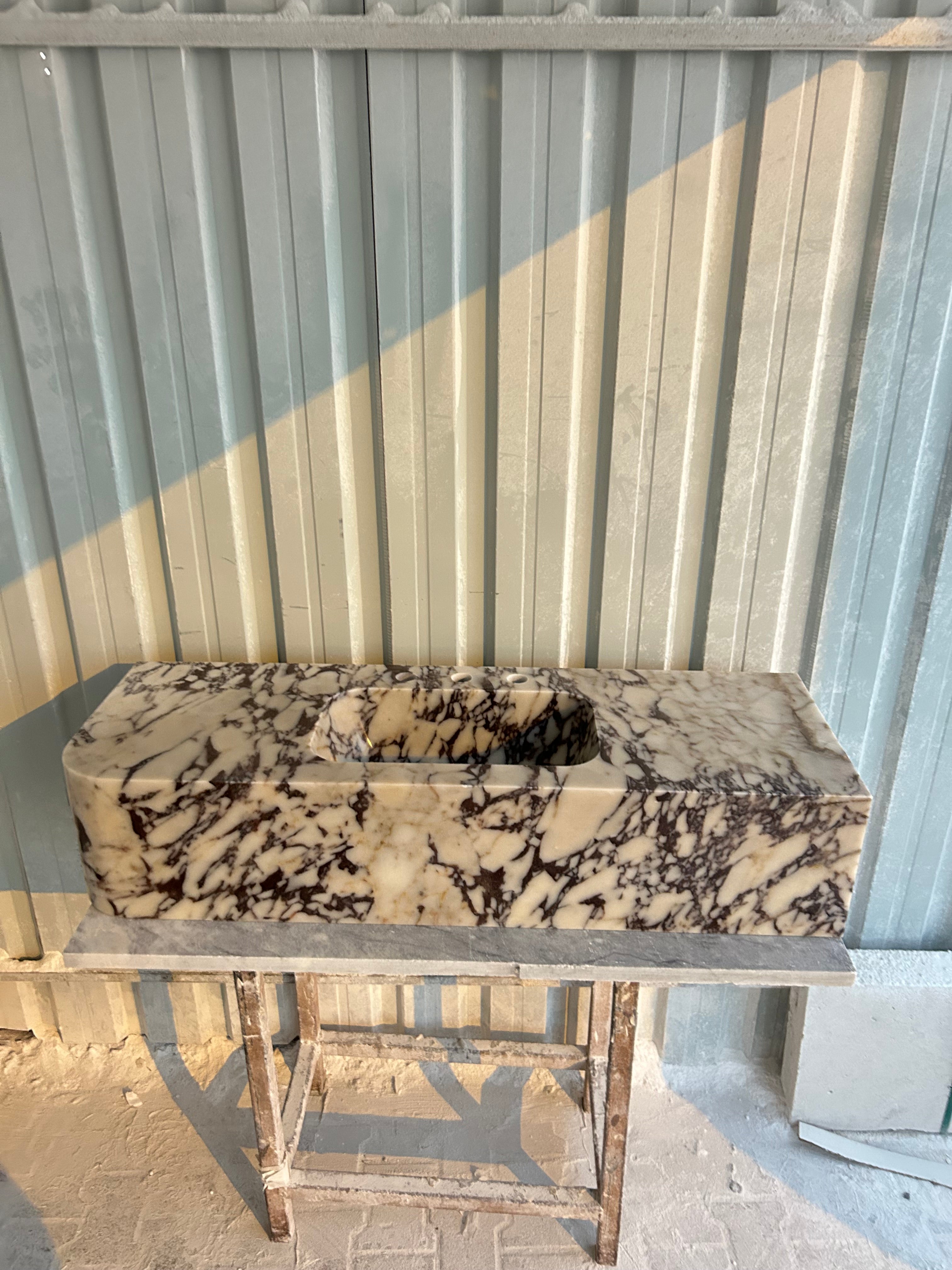 Calacatta Viola Right Corner Sink, Wall Mount Sink, Farmhouse Sink, Marble Washbasin, Antique Marble Floating Vanity For Bathroom