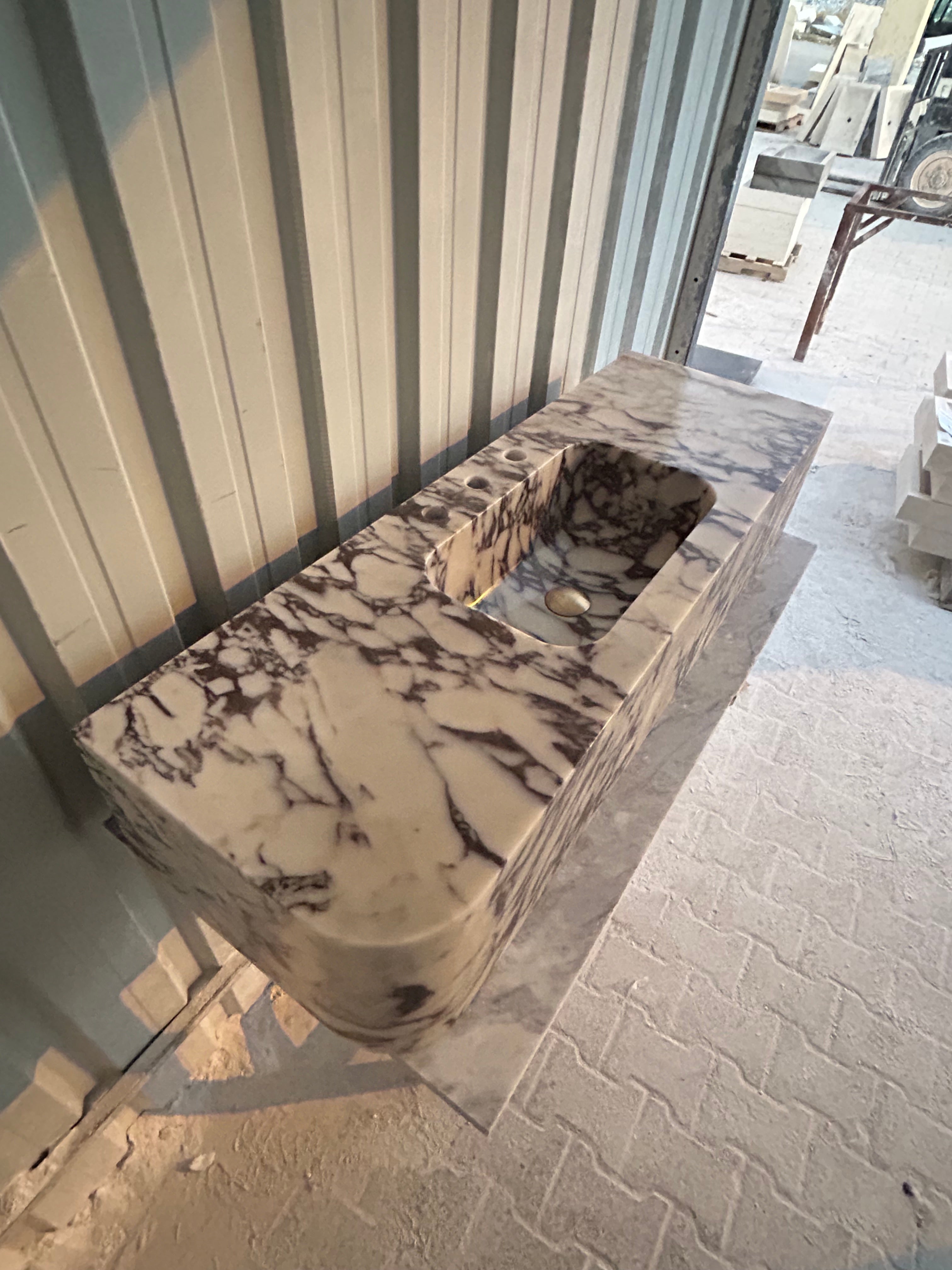 Calacatta Viola Right Corner Sink, Wall Mount Sink, Farmhouse Sink, Marble Washbasin, Antique Marble Floating Vanity For Bathroom