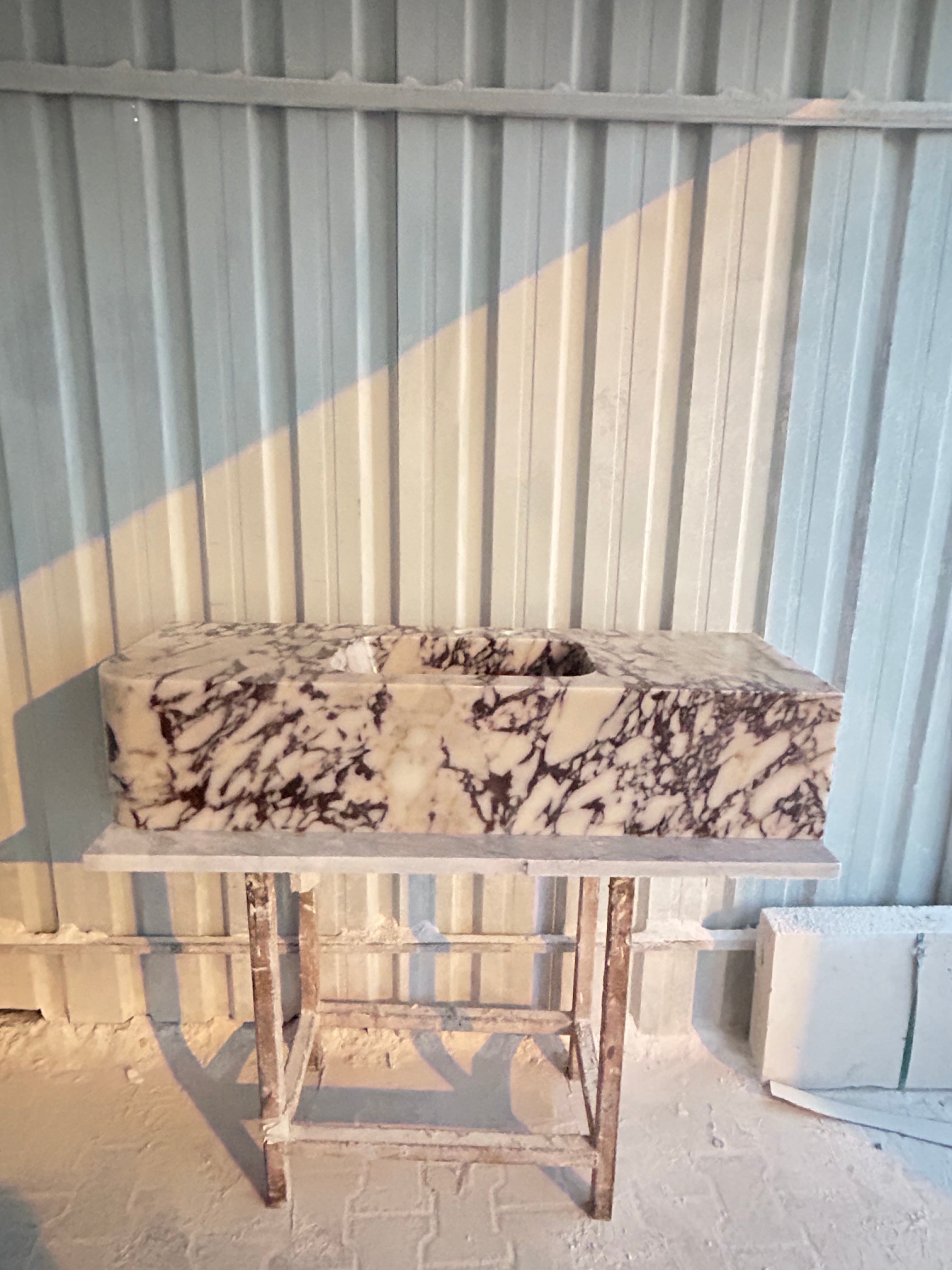 Calacatta Viola Right Corner Sink, Wall Mount Sink, Farmhouse Sink, Marble Washbasin, Antique Marble Floating Vanity For Bathroom