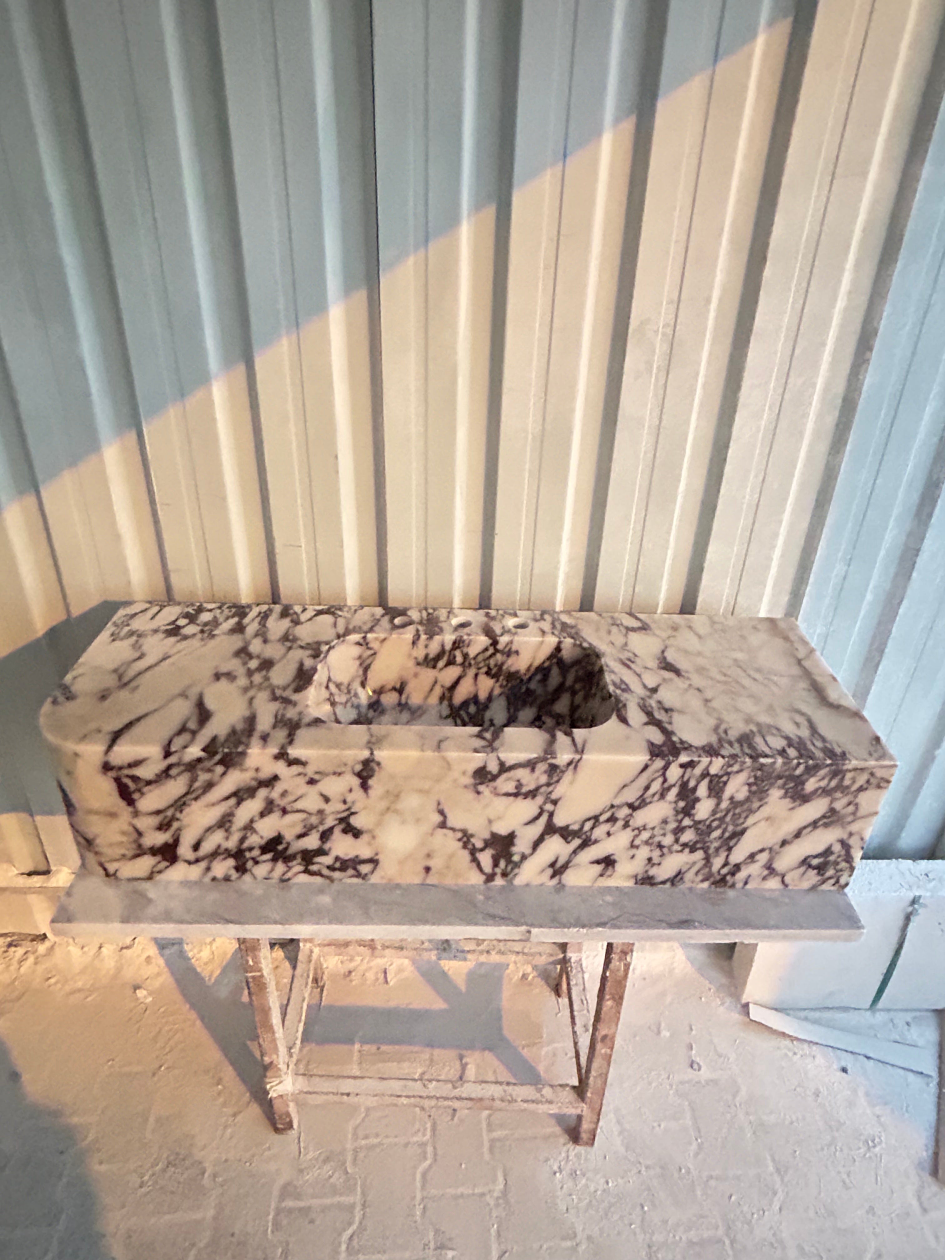 Calacatta Viola Right Corner Sink, Wall Mount Sink, Farmhouse Sink, Marble Washbasin, Antique Marble Floating Vanity For Bathroom