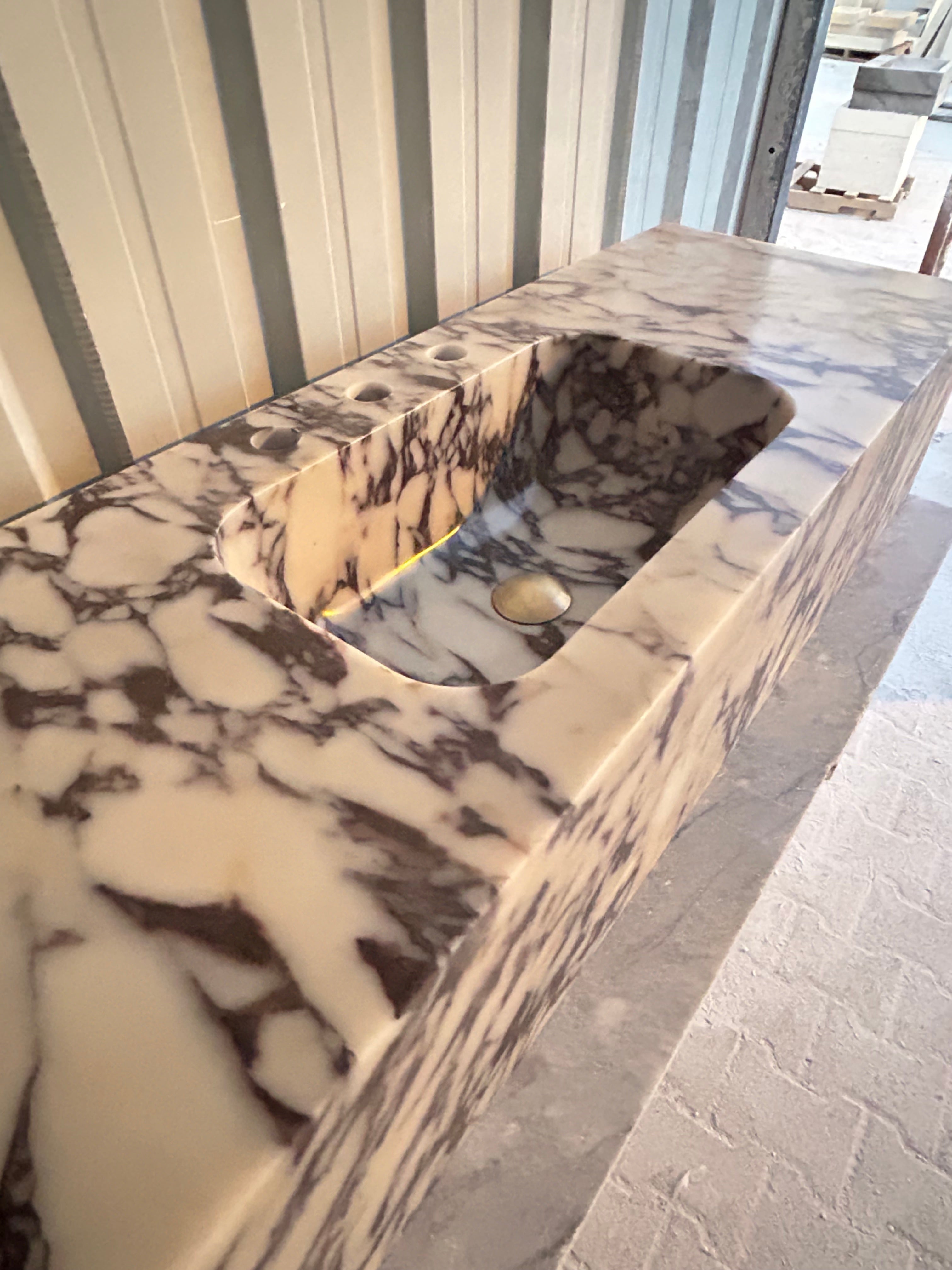 Calacatta Viola Right Corner Sink, Wall Mount Sink, Farmhouse Sink, Marble Washbasin, Antique Marble Floating Vanity For Bathroom