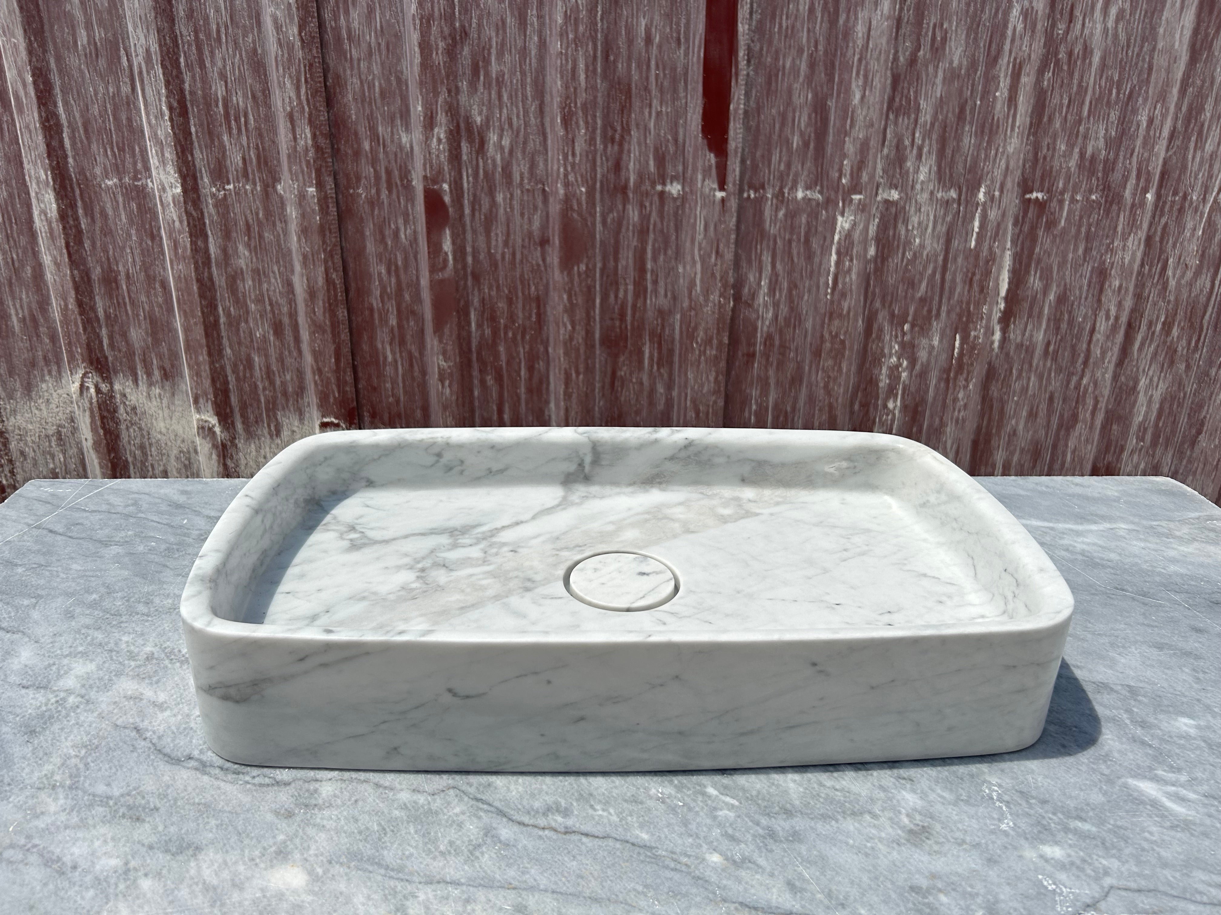 Calacatta Gold Marble Sink, White Marble Vessel Sink on Top of Bathroom Vanity with Marble Sink Strainer Cover