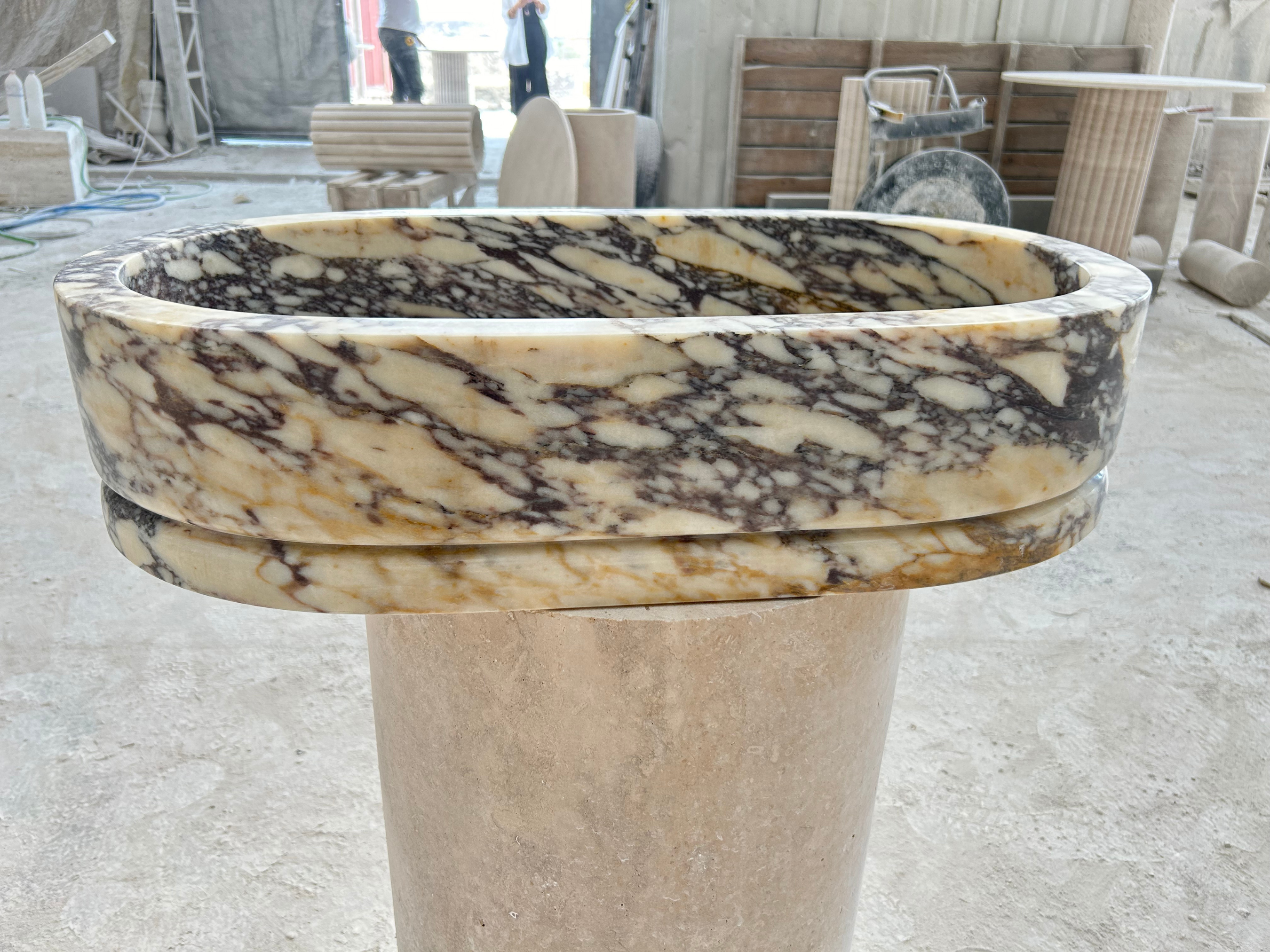 Calacatta Viola Antique Marble Sink, Marble Vessel Sink for Bathroom Vanity Top, Farmhouse Sink
