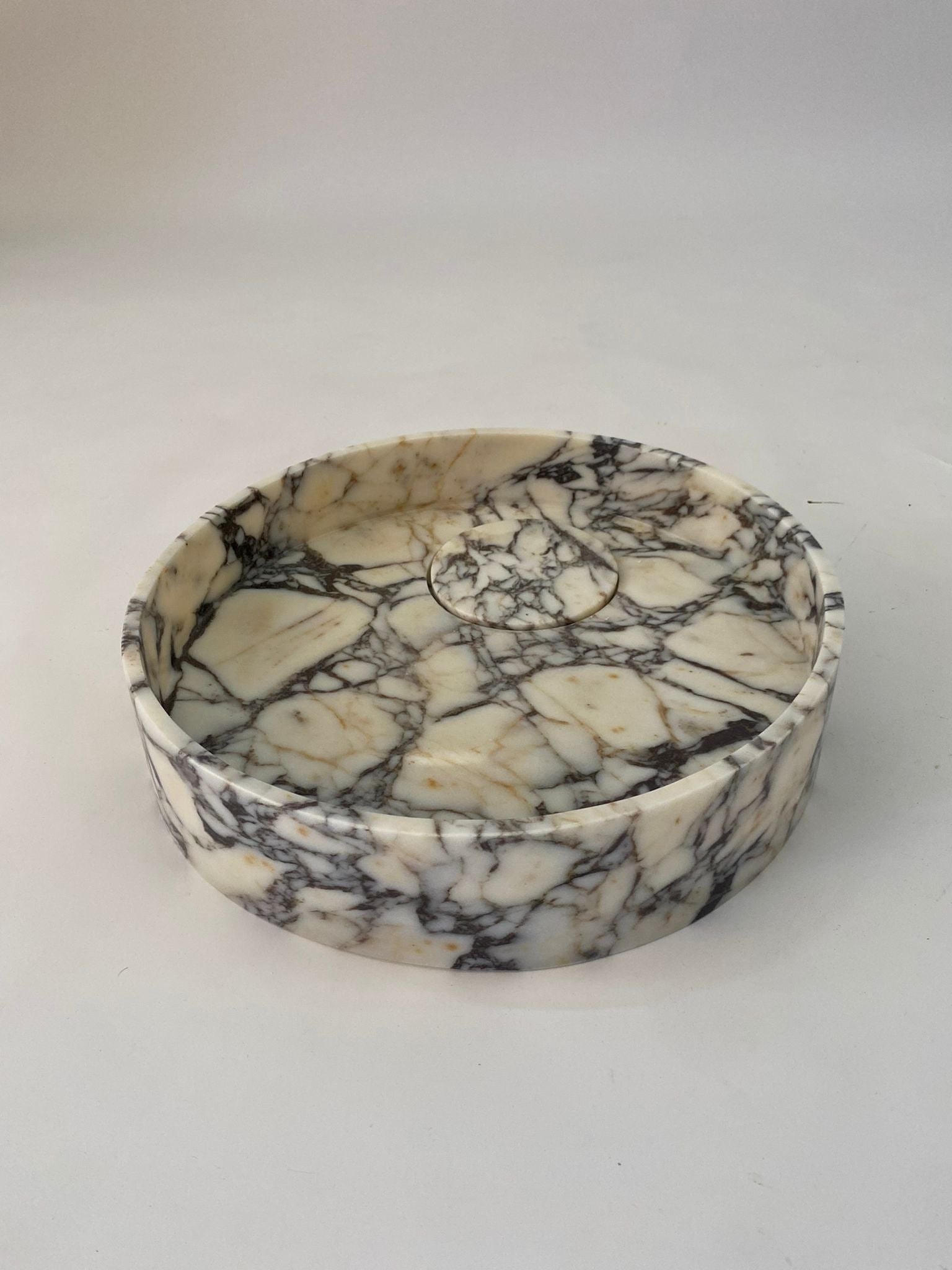 Calacatta Viola Sink Bowl, 16 inch Round White Marble Sink with Strainer Cover, Bathroom Vanity Top for Rustic Farmhouse