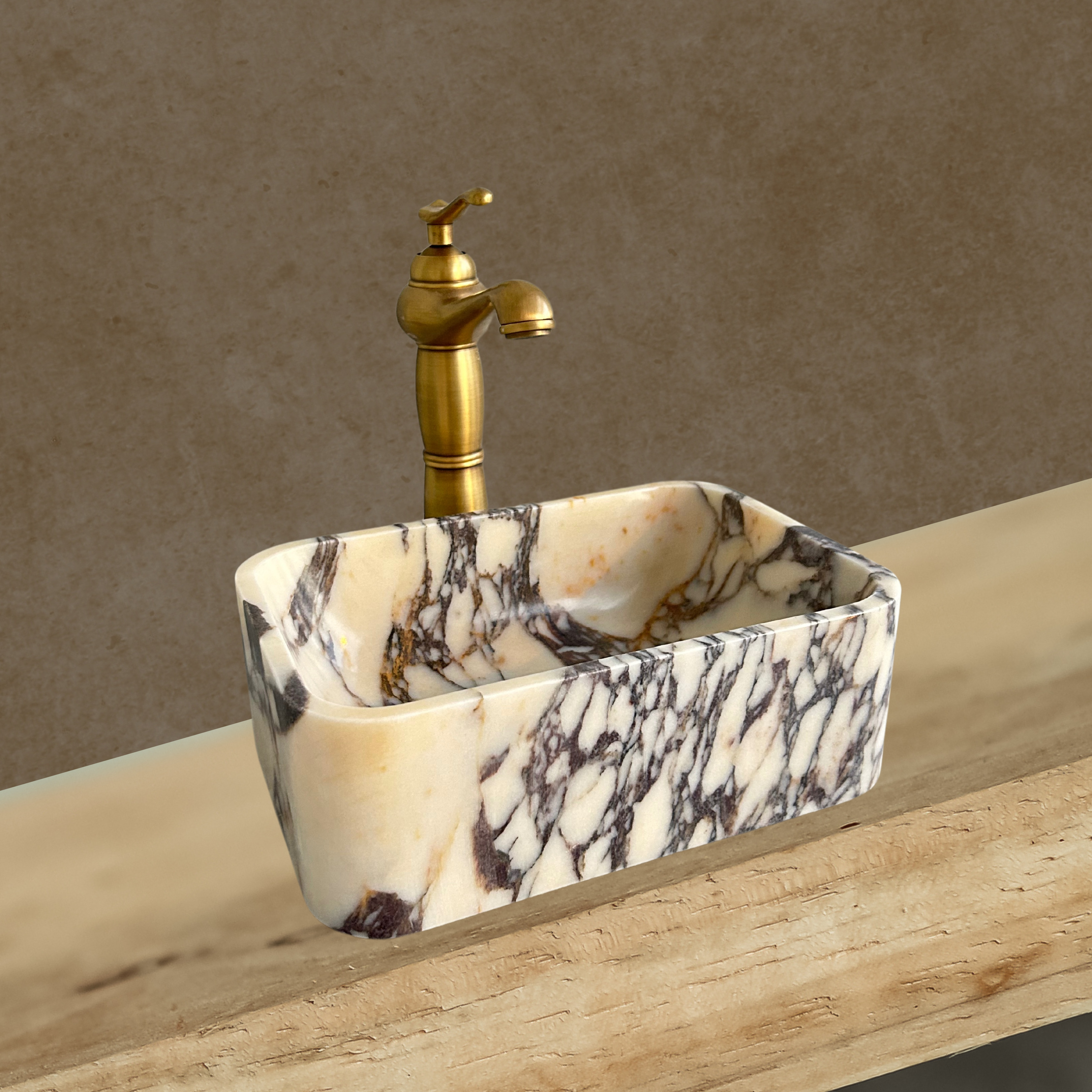 Calacatta Viola Small Marble Sink, Wall Mount Marble Washbasin, Rustic Bathroom Decor