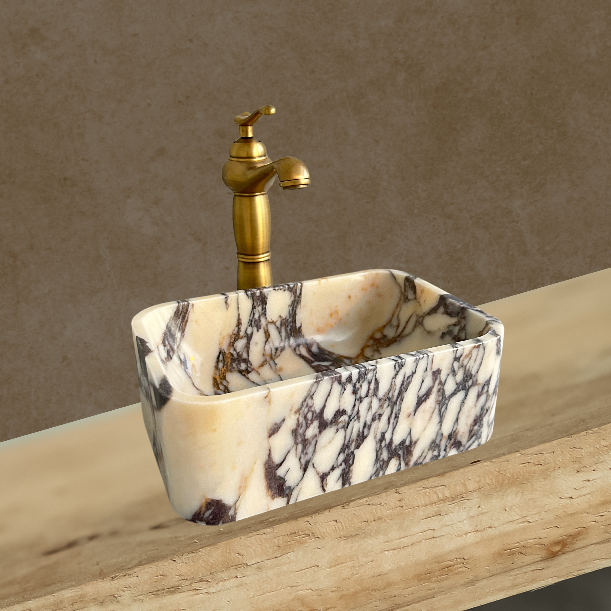 Calacatta Viola Small Marble Sink, Wall Mount Marble Washbasin, Rustic Bathroom Decor