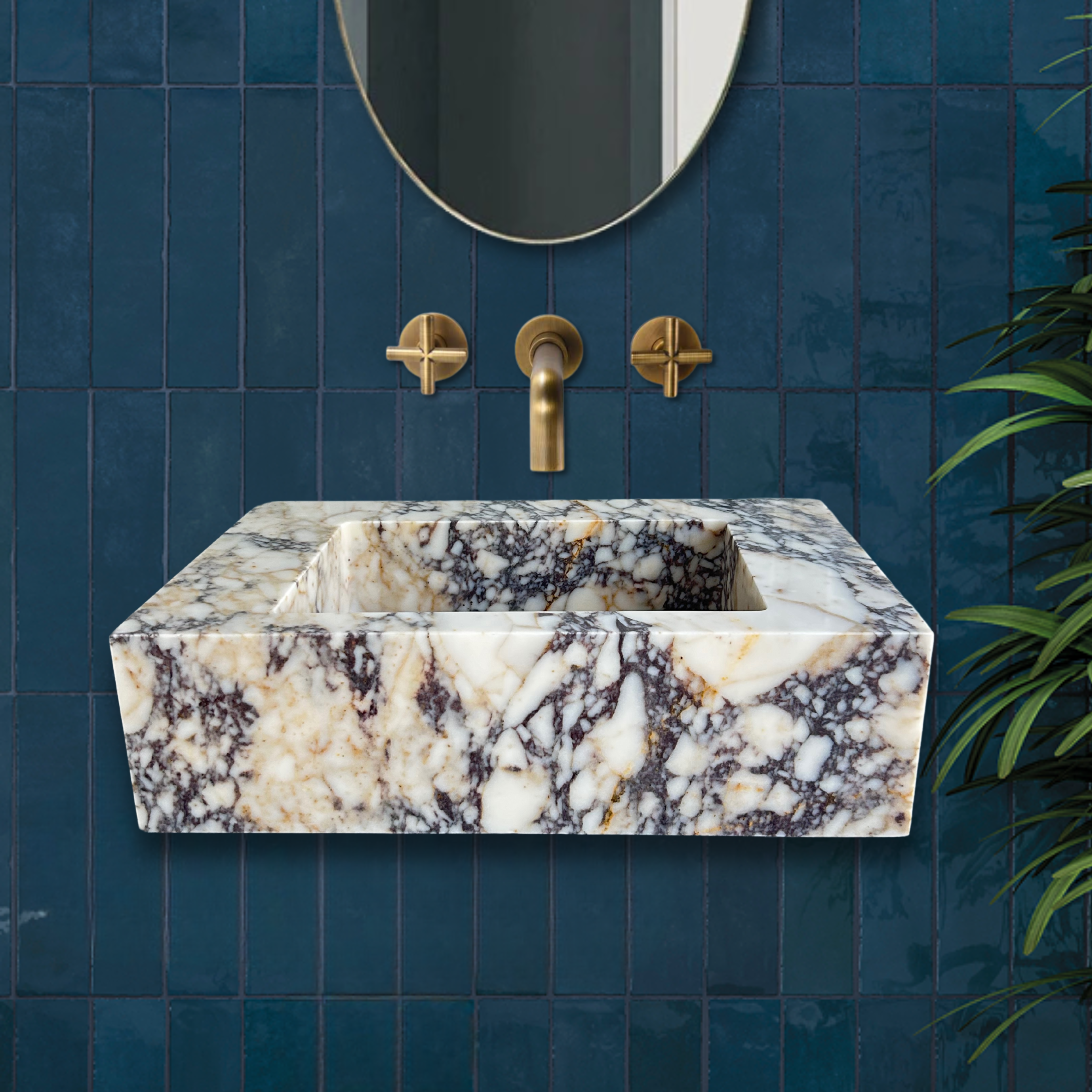 Calacatta Viola Wall Mount Sink, Marble Washbasin, Farmhouse Sink, Antique Marble Floating Vanity For Bathroom