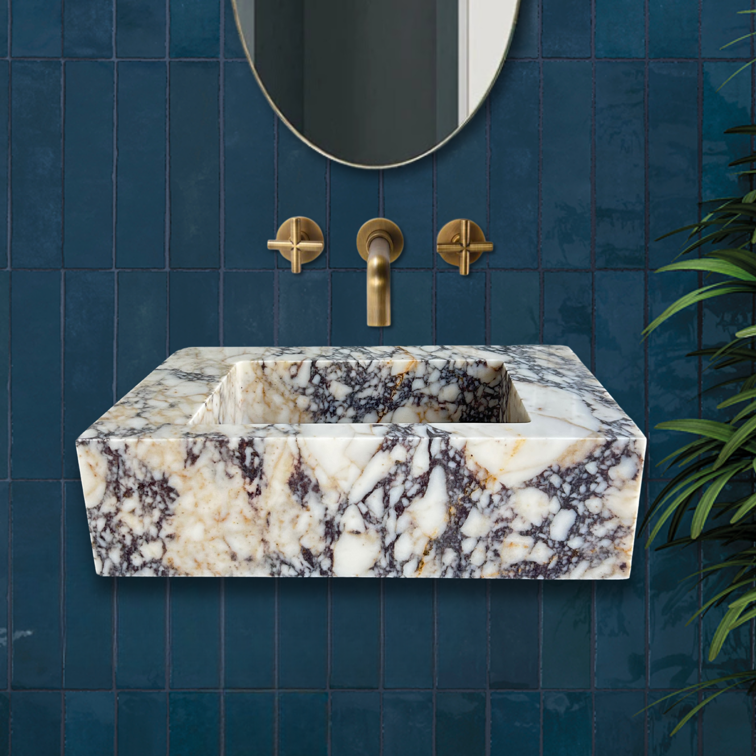 Calacatta Viola Wall Mount Sink, Marble Washbasin, Farmhouse Sink, Antique Marble Floating Vanity For Bathroom