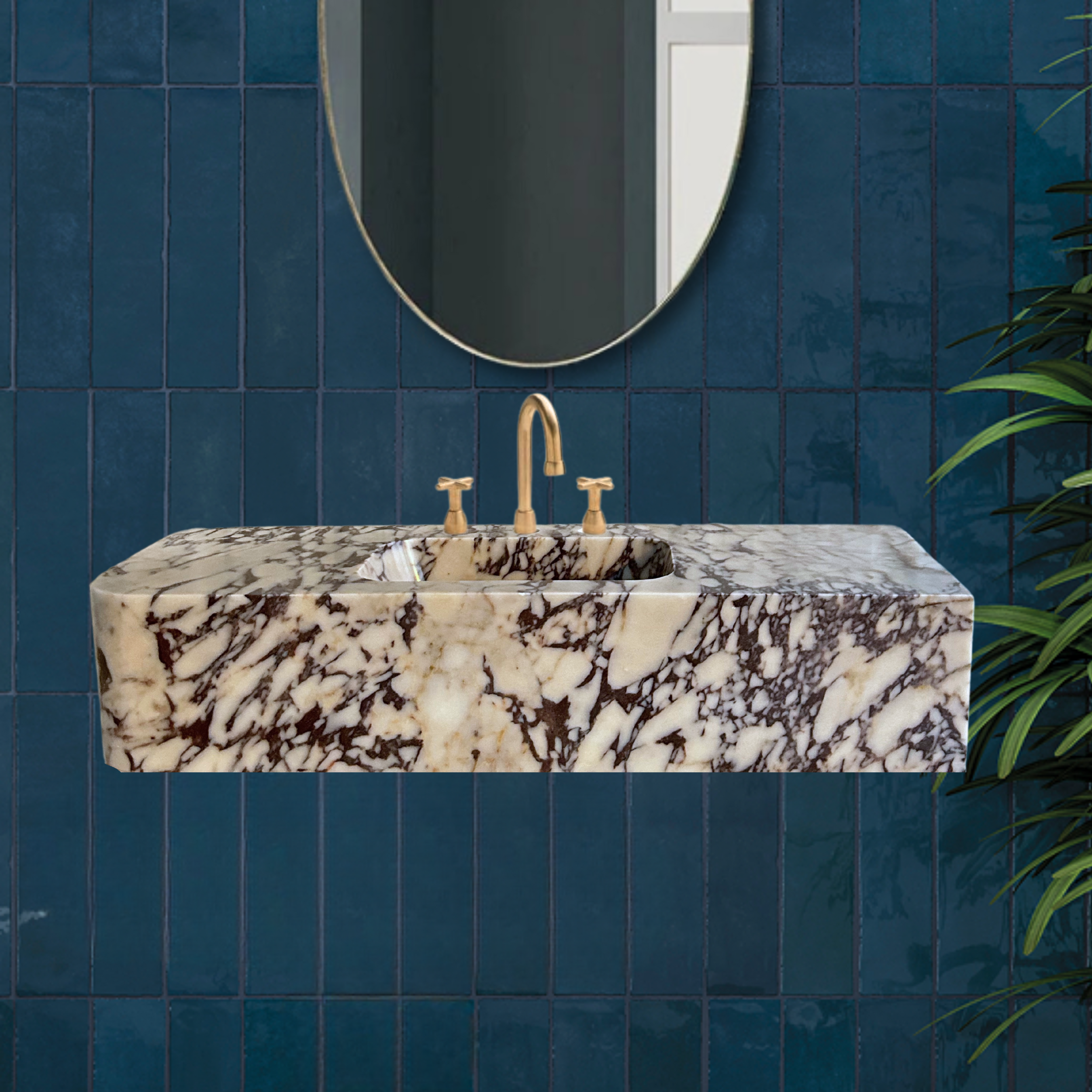 Calacatta Viola Right Corner Sink, Wall Mount Sink, Farmhouse Sink, Marble Washbasin, Antique Marble Floating Vanity For Bathroom