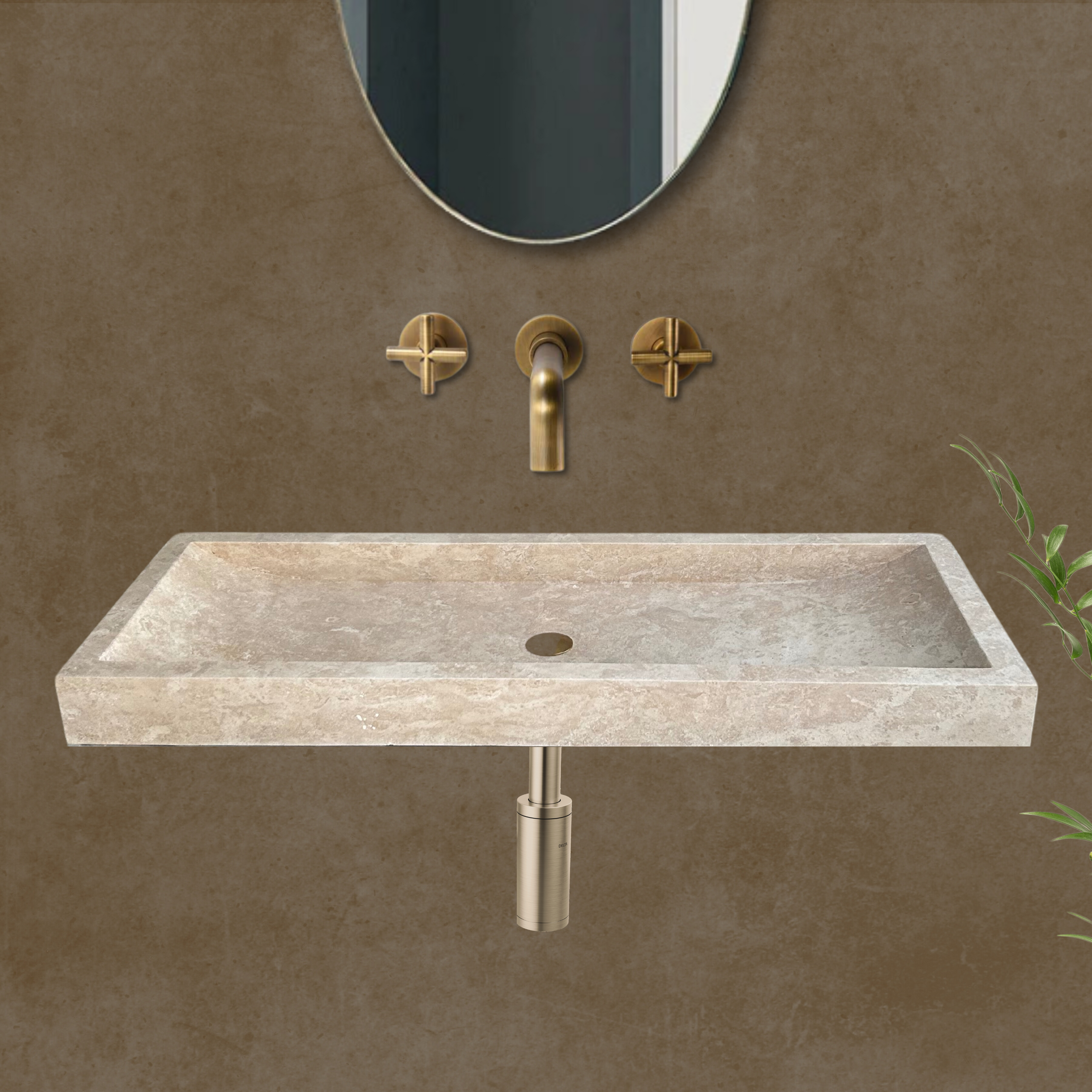Travertine Wall Mount Sink, Large Marble Washbasin, Marble Floating Vanity For Bathroom
