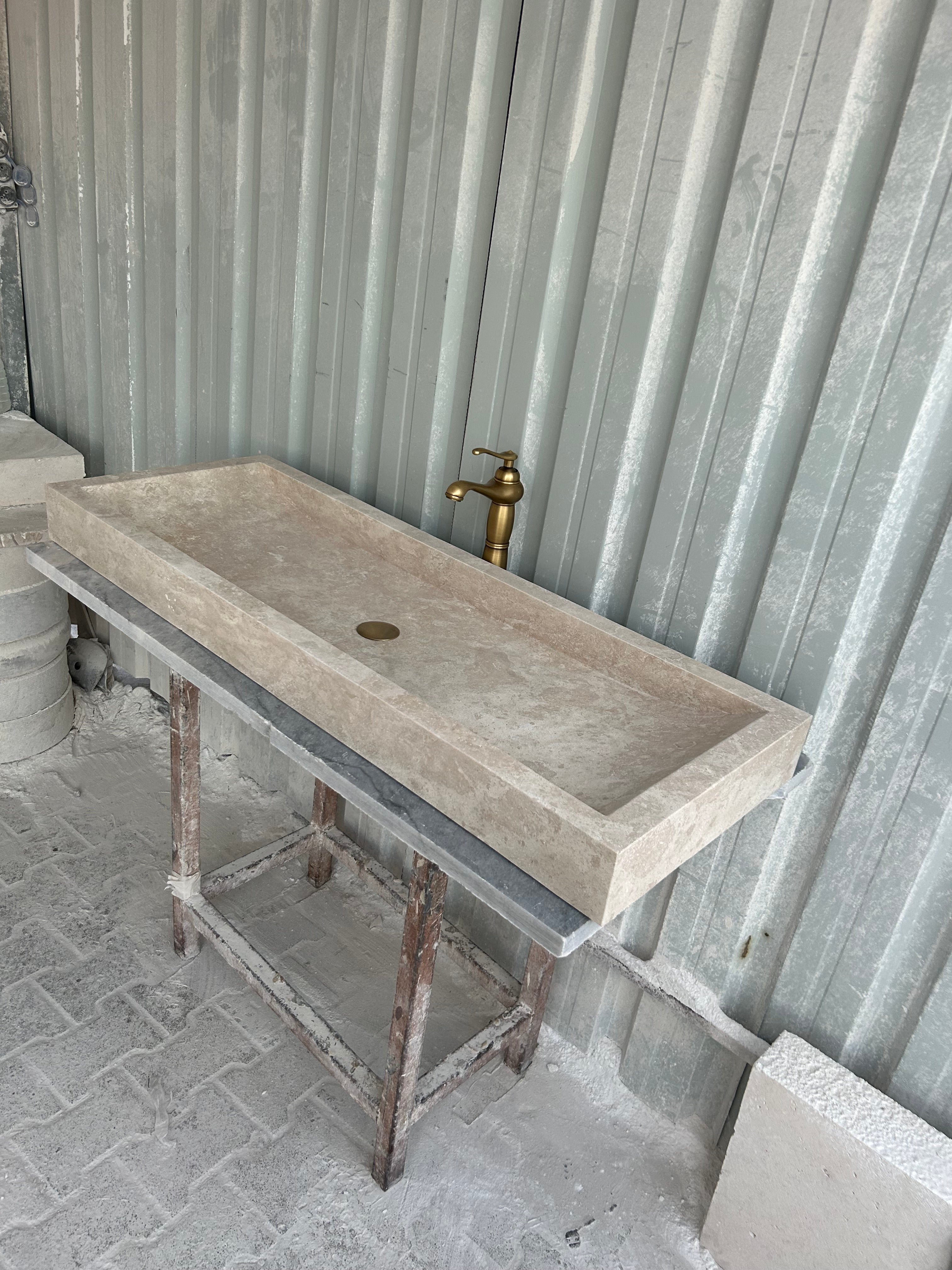 Travertine Wall Mount Sink, Large Marble Washbasin, Marble Floating Vanity For Bathroom