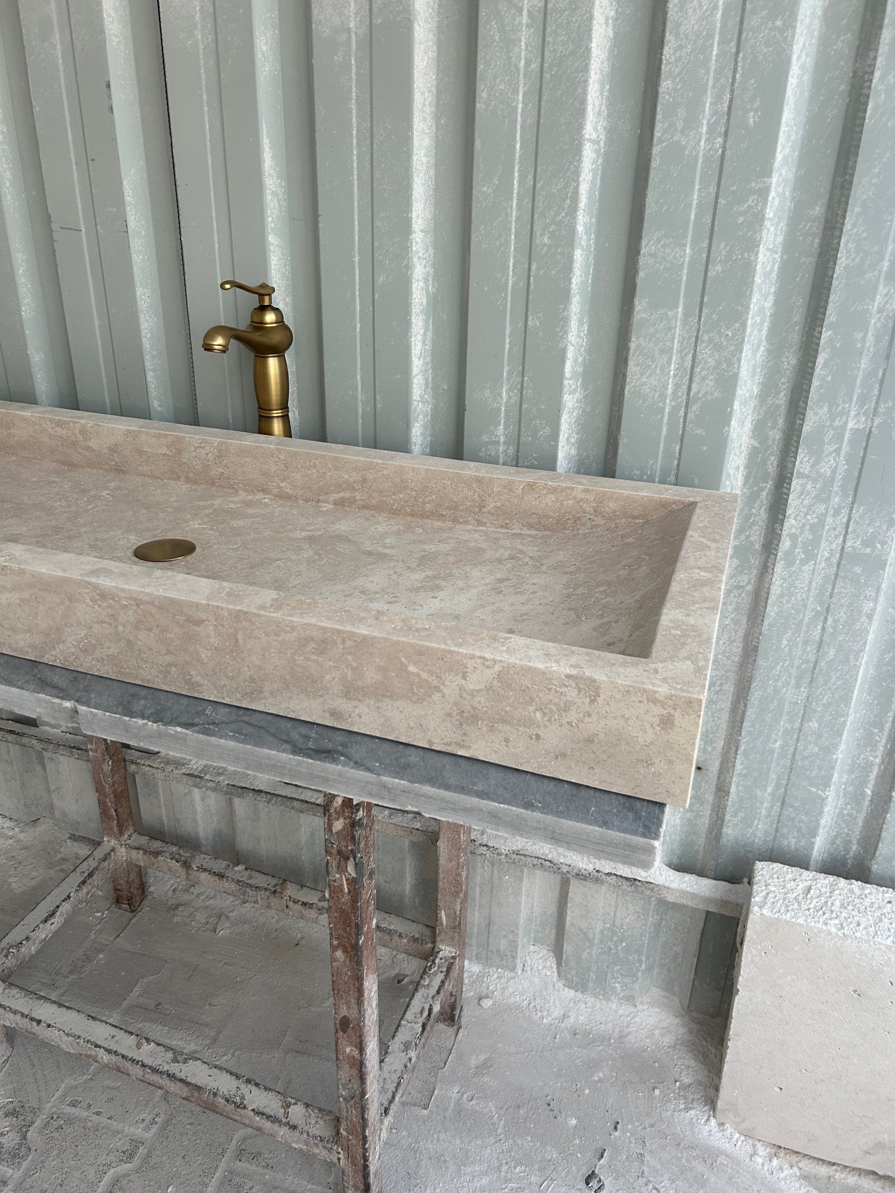 Travertine Wall Mount Sink, Large Marble Washbasin, Marble Floating Vanity For Bathroom