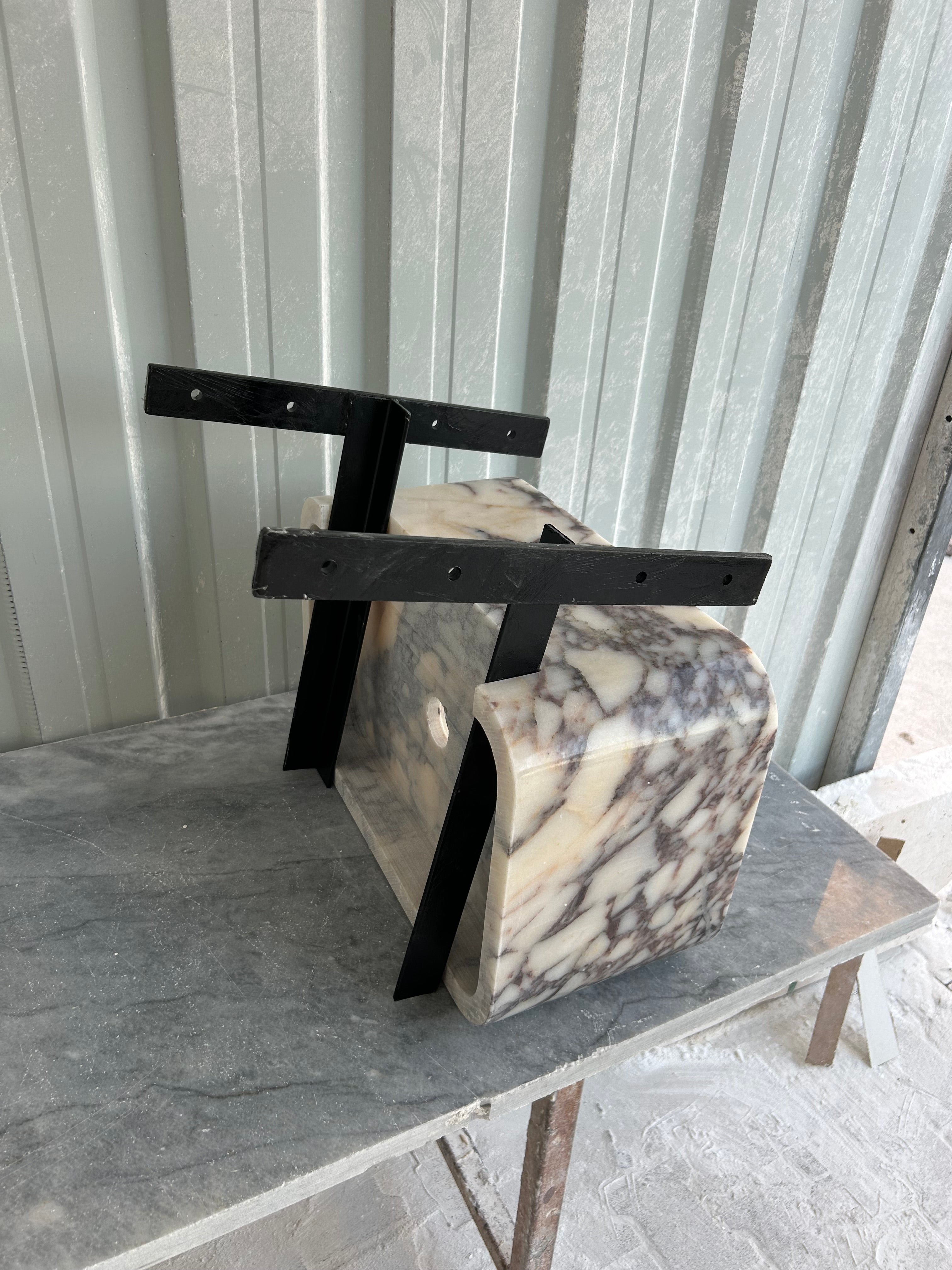 Calacatta Viola Wall Mount Sink, Hand Carved Marble Washbasin, Antique Marble Floating Vanity For Bathroom