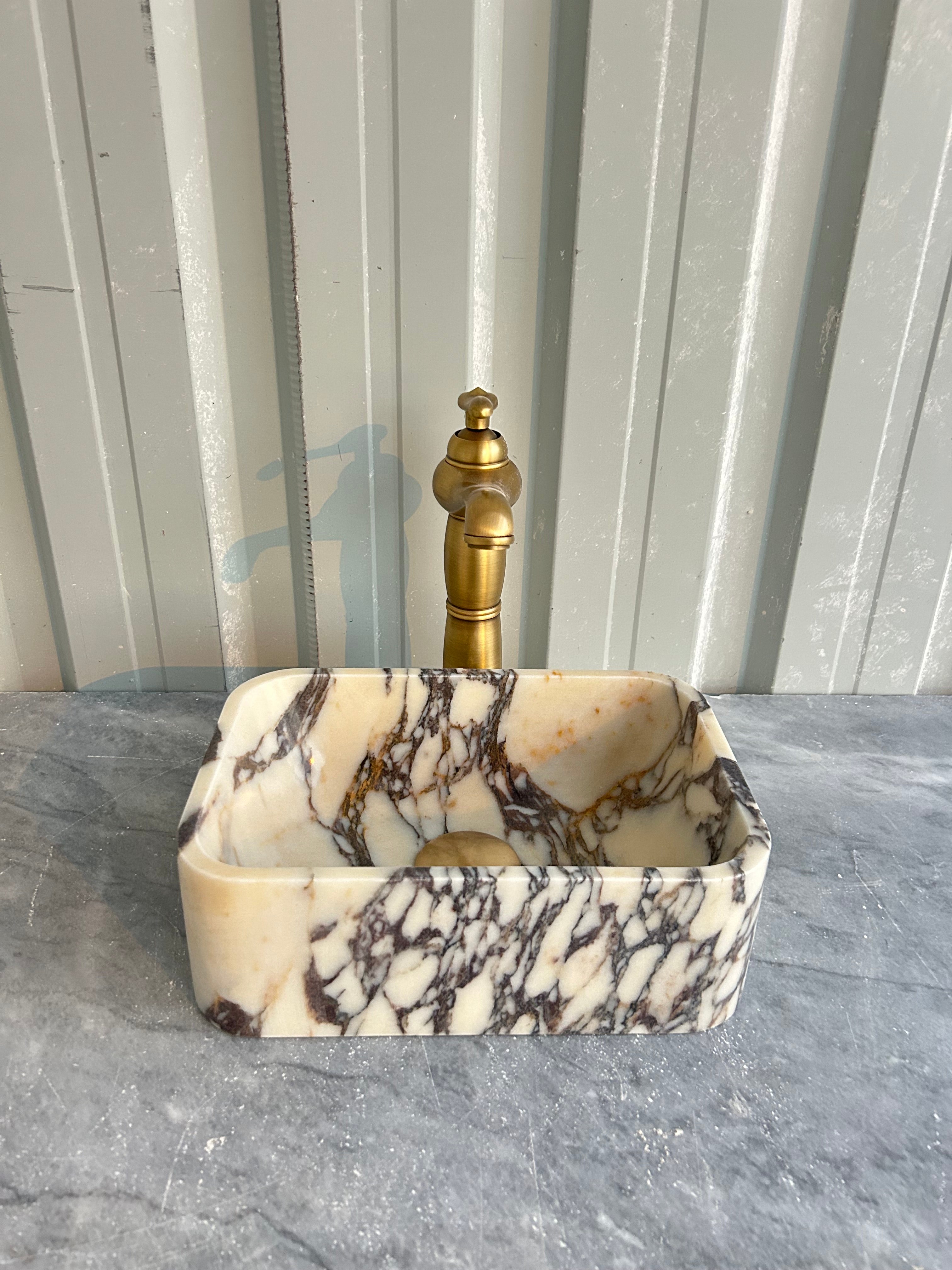 Calacatta Viola Small Marble Sink, Wall Mount Marble Washbasin, Rustic Bathroom Decor