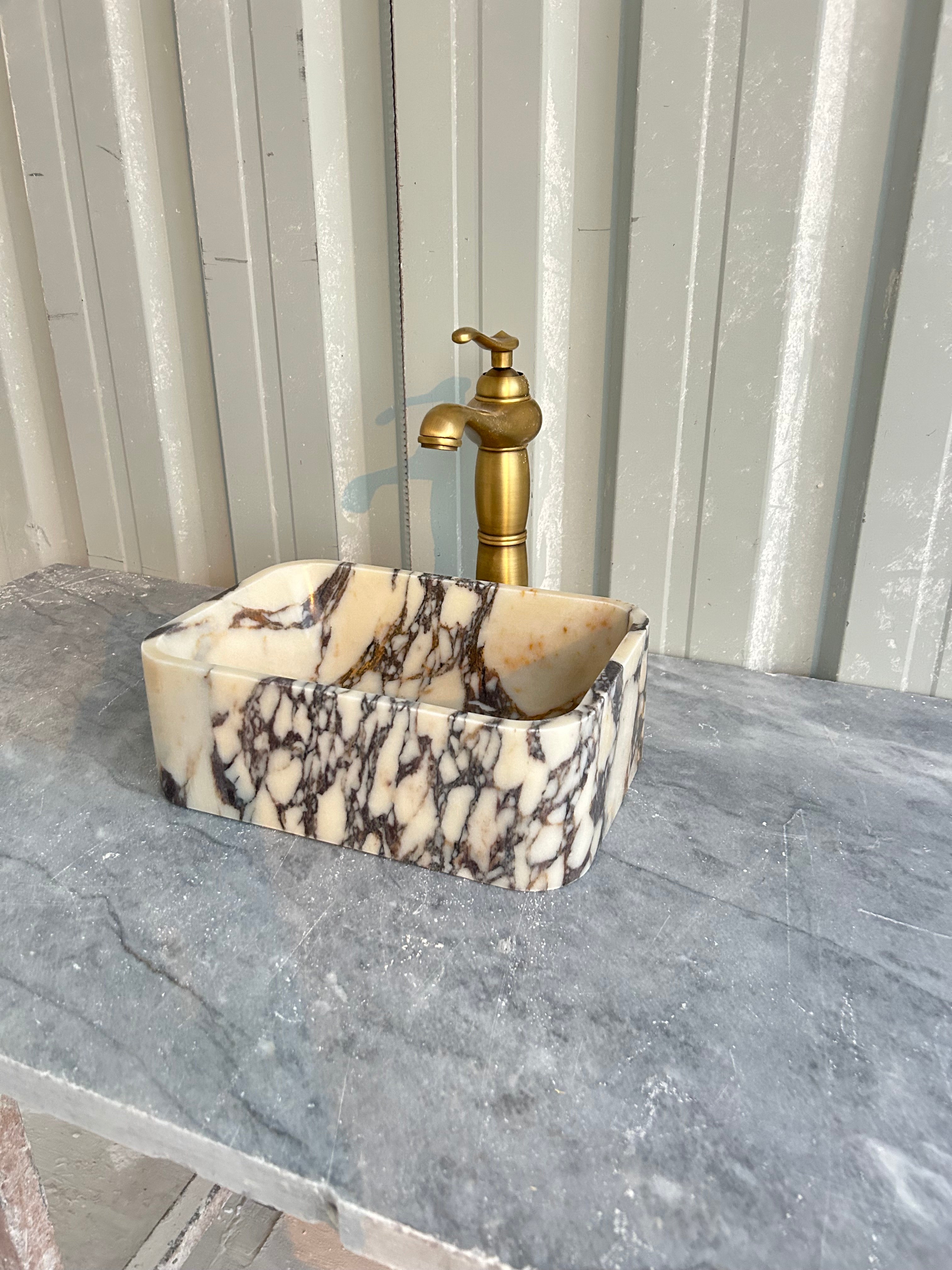 Calacatta Viola Small Marble Sink, Wall Mount Marble Washbasin, Rustic Bathroom Decor