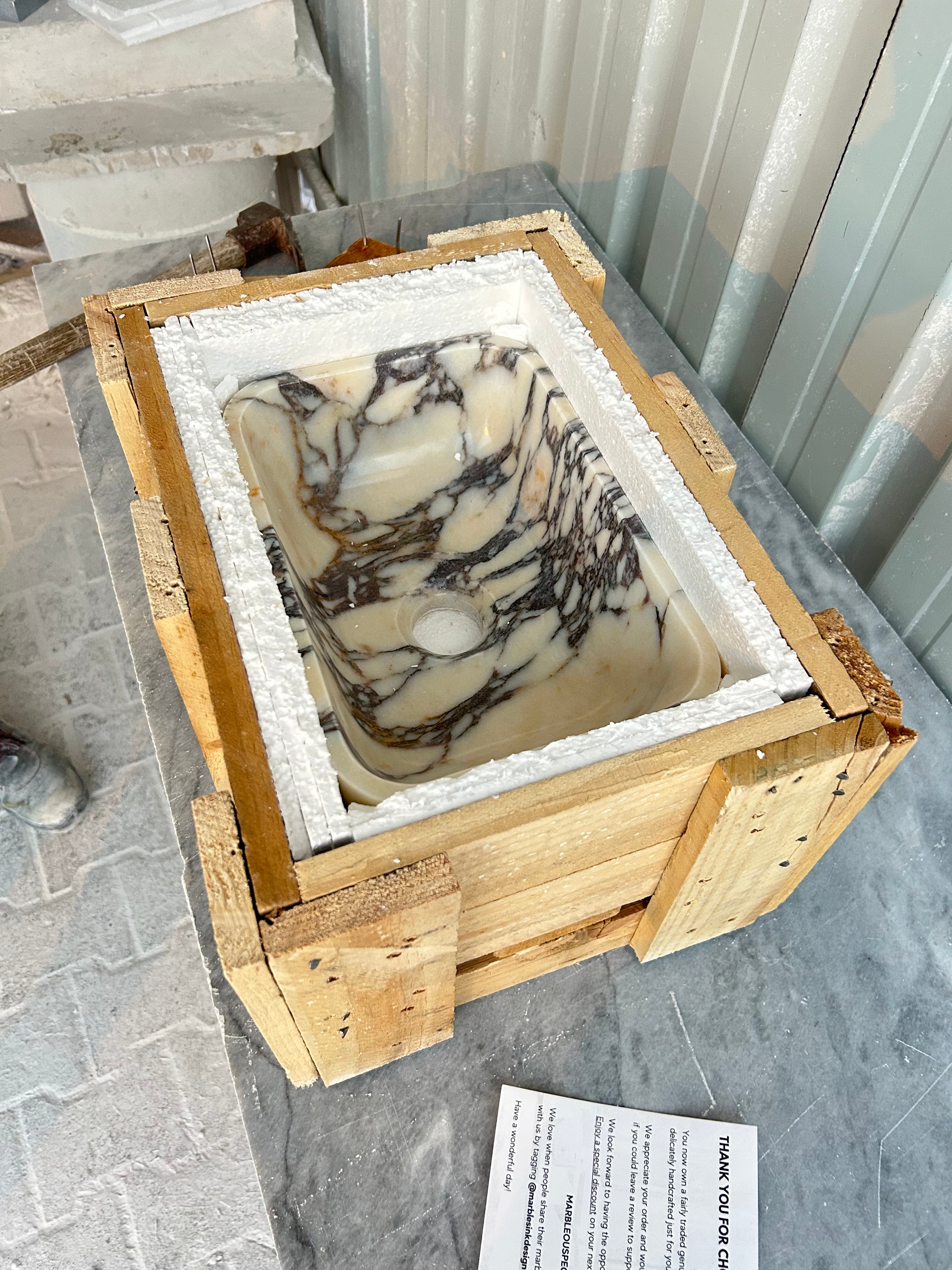 Calacatta Viola Small Marble Sink, Wall Mount Marble Washbasin, Rustic Bathroom Decor