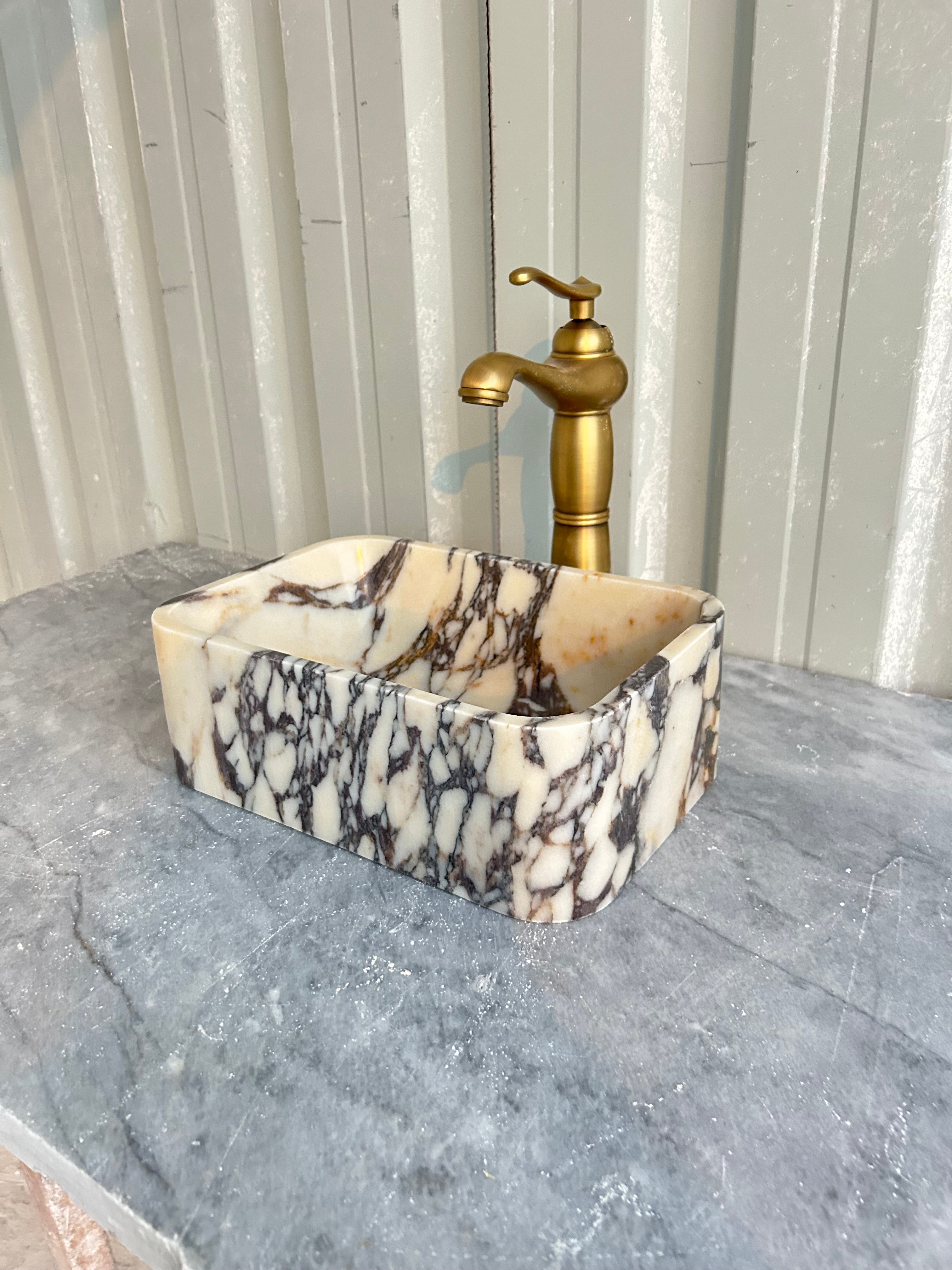 Calacatta Viola Small Marble Sink, Wall Mount Marble Washbasin, Rustic Bathroom Decor