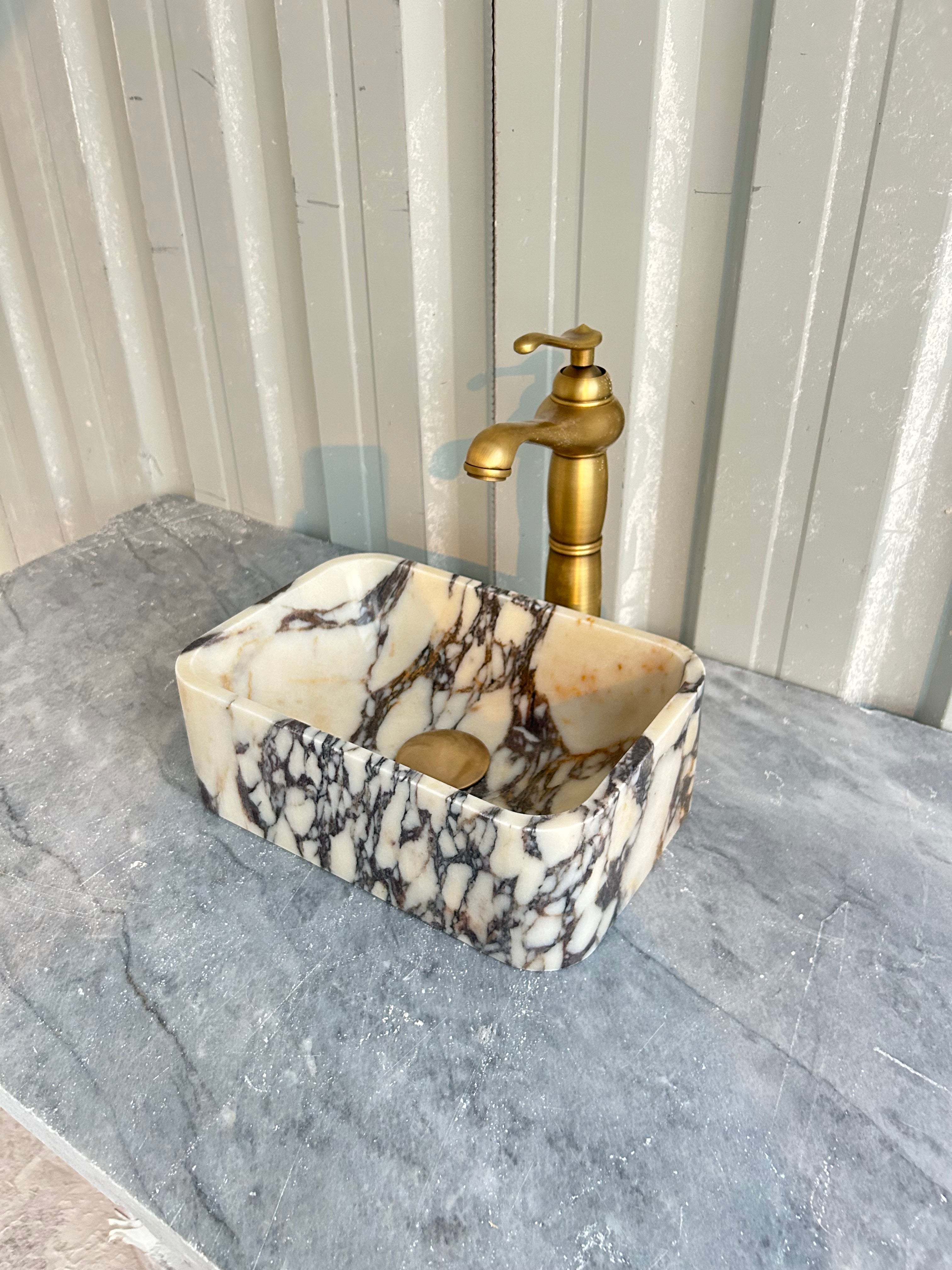 Calacatta Viola Small Marble Sink, Wall Mount Marble Washbasin, Rustic Bathroom Decor