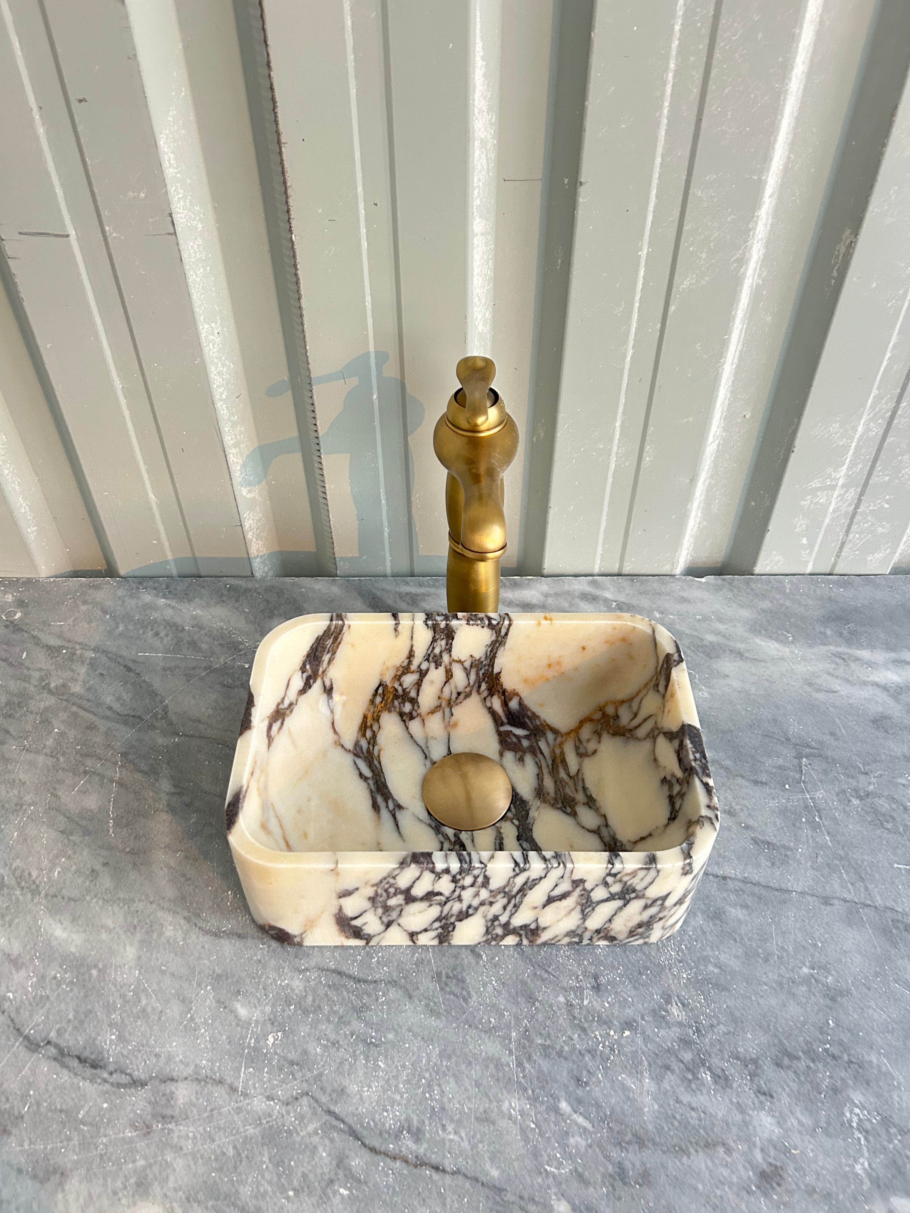 Calacatta Viola Small Marble Sink, Wall Mount Marble Washbasin, Rustic Bathroom Decor