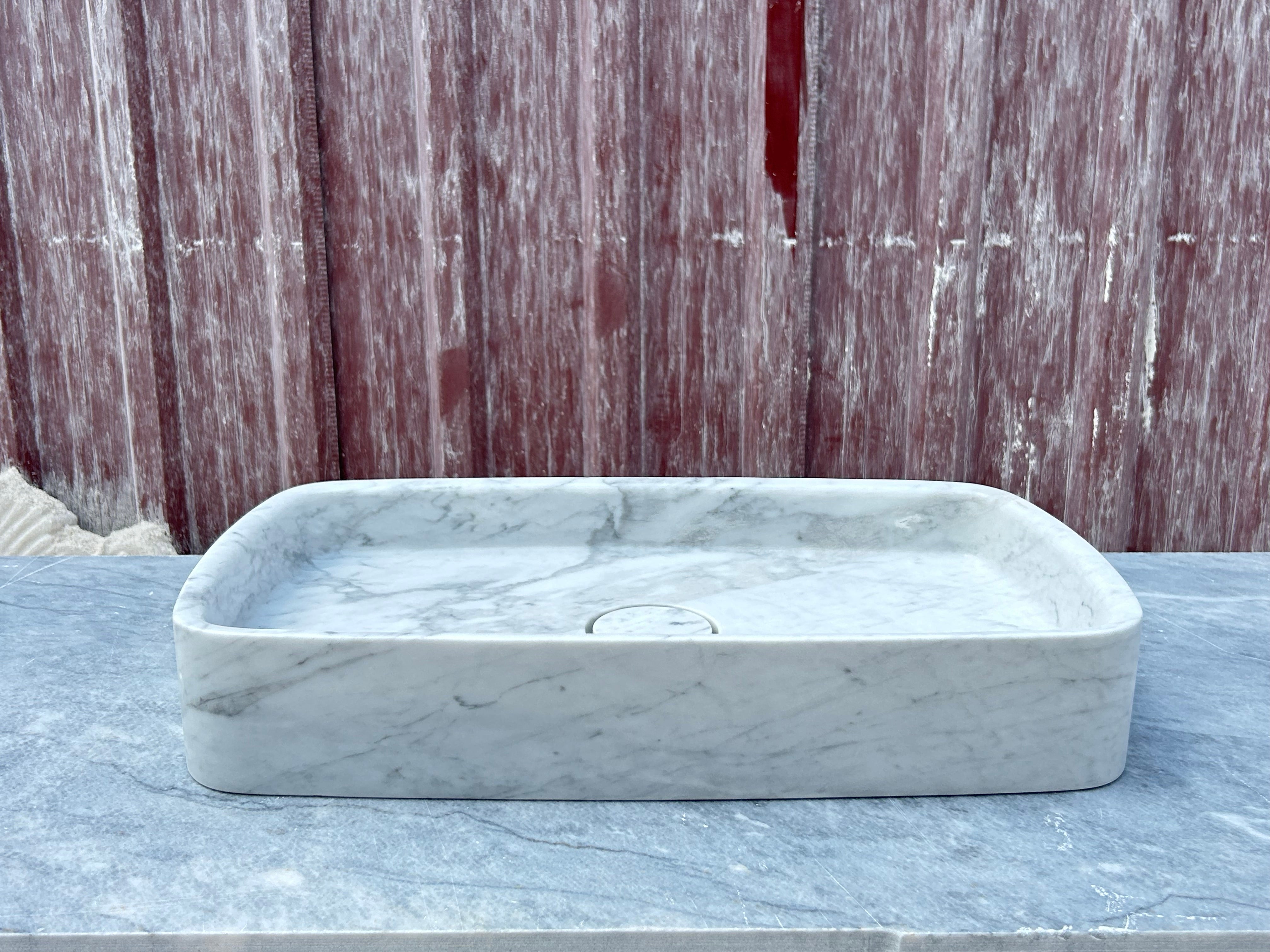 Calacatta Gold Marble Sink, White Marble Vessel Sink on Top of Bathroom Vanity with Marble Sink Strainer Cover