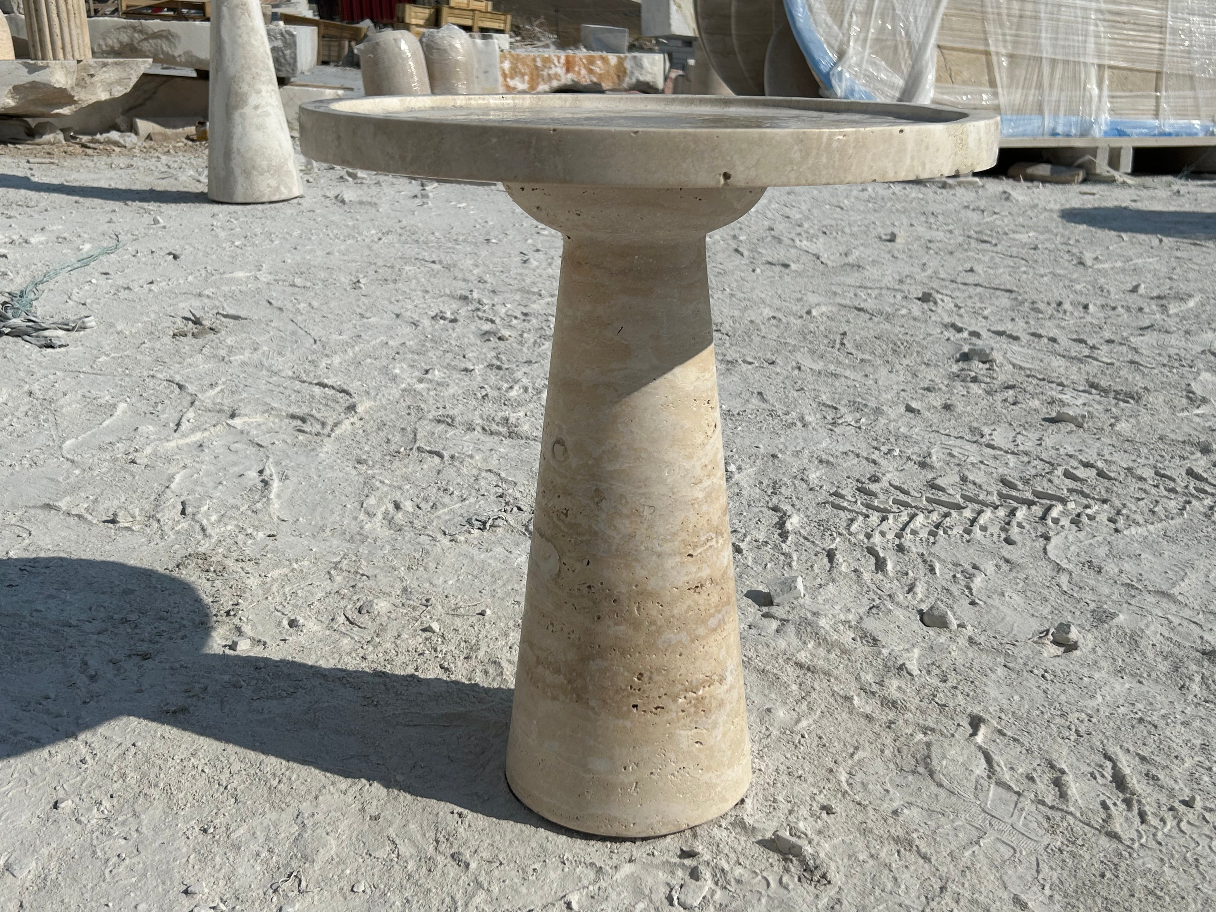 Travertine Side Table, Stone Coffee Table, Conical Leg Cocktail Table, Garden Small Table, Contemporary Home Decor