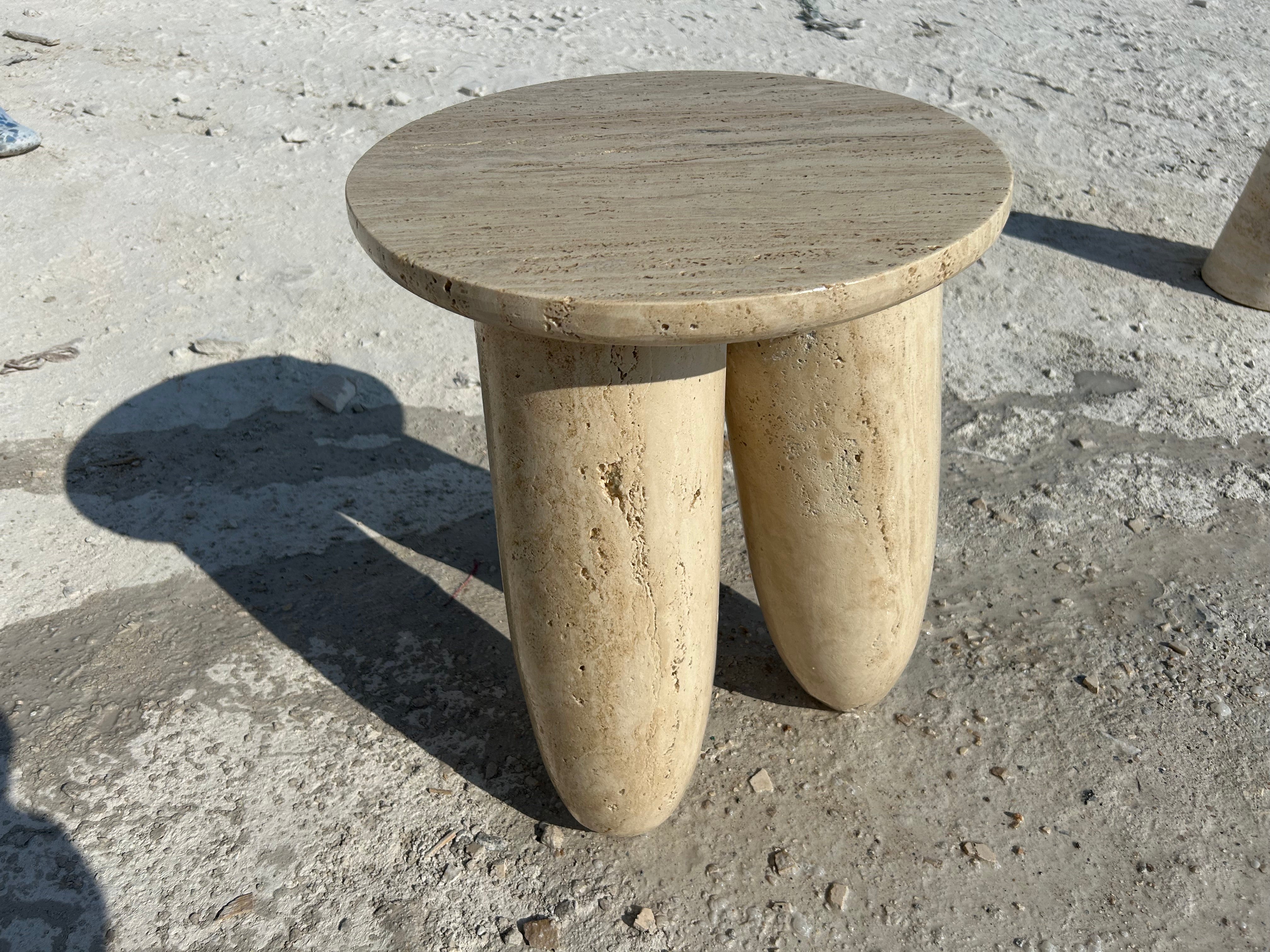 Tripod Legged Travertine Side Table, Marble Coffee Table, Stone Cocktail Table, Garden Small Table, Modern Home Decor