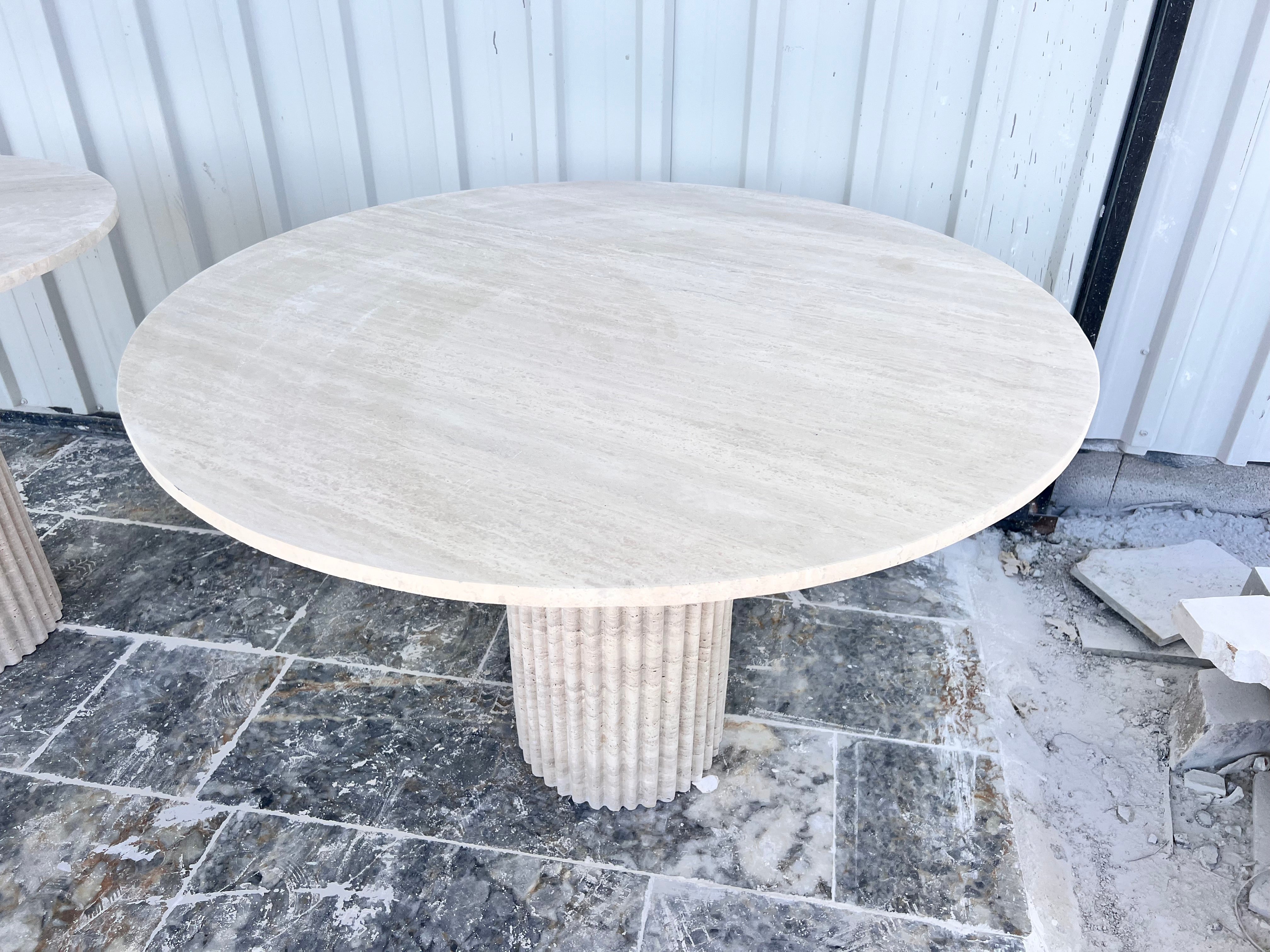 Round Travertine Dining Table, Fluted Travertine Table, Stone Dining Table, Farmhouse Table