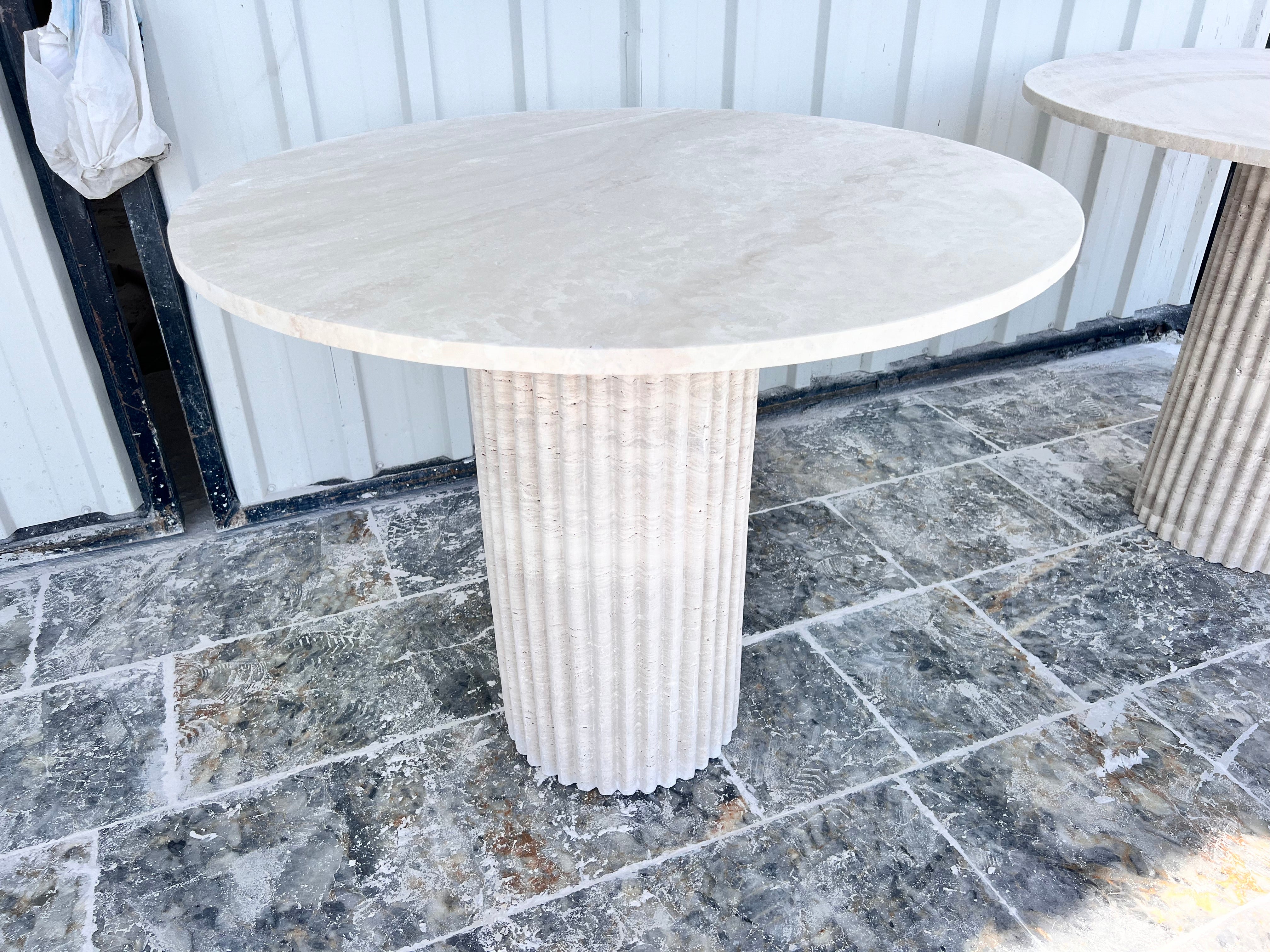 Round Travertine Dining Table, Fluted Travertine Table, Stone Dining Table, Farmhouse Table